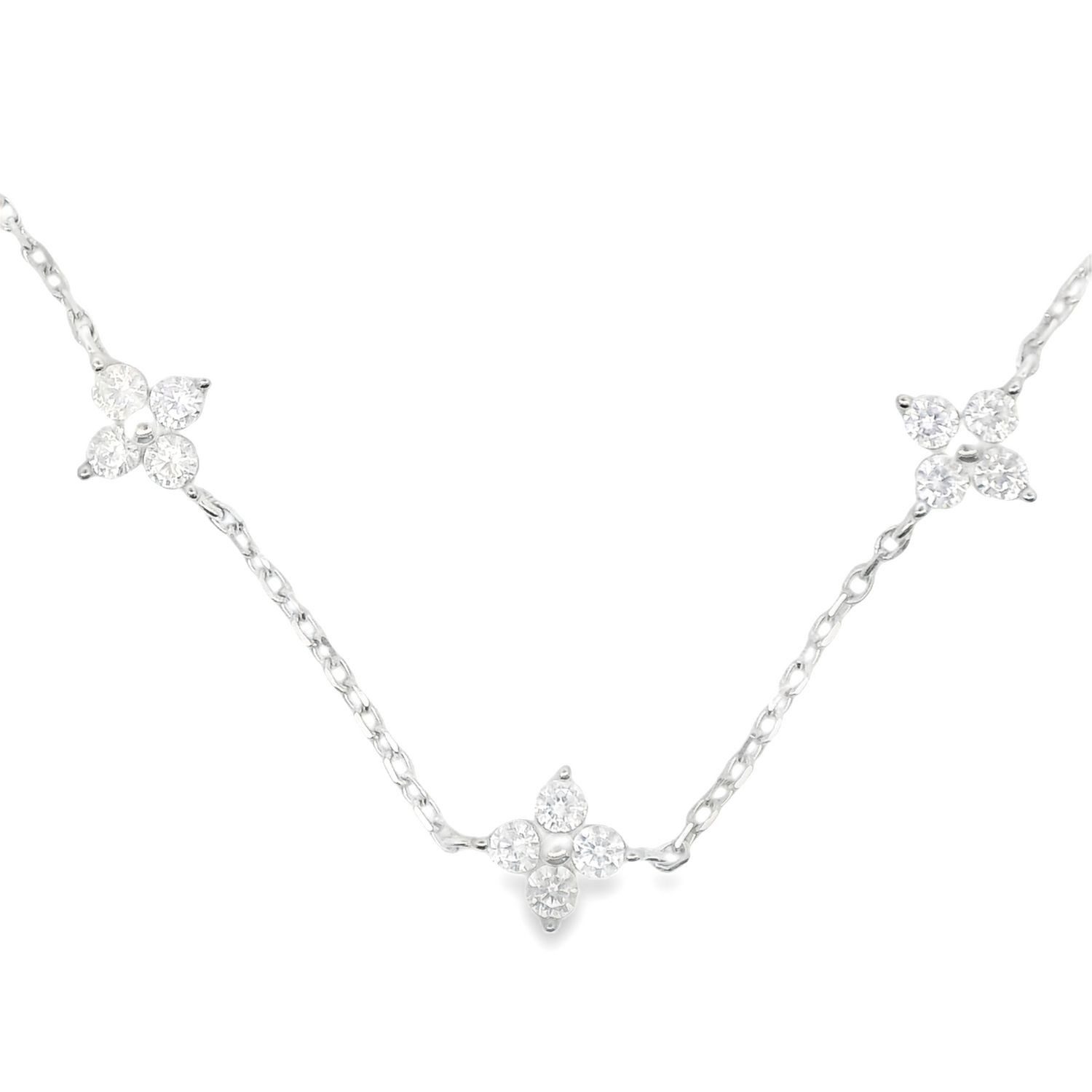 Impala Collierkettchen Kette Iris 925 Silber rhodiniert, Blümchenkette aus 925 Silber mit pinkfarbenen Zirkonia