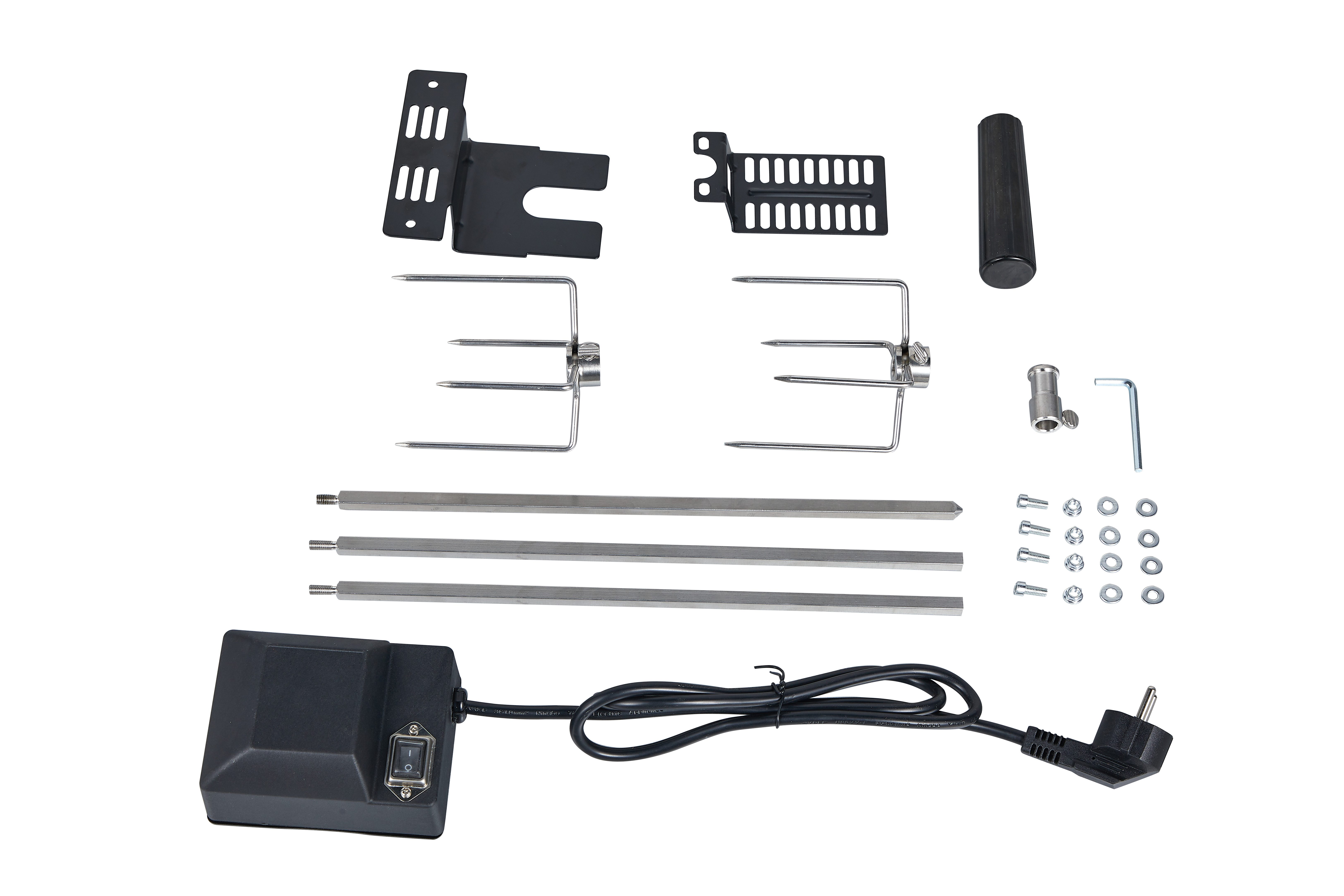 El Fuego Drehspieß El Fuego® Universal Drehspieß mit Motor, bis 120 cm, Größe variabel einstellbar, Edelstahl, inkl. 2 Fleischnadeln