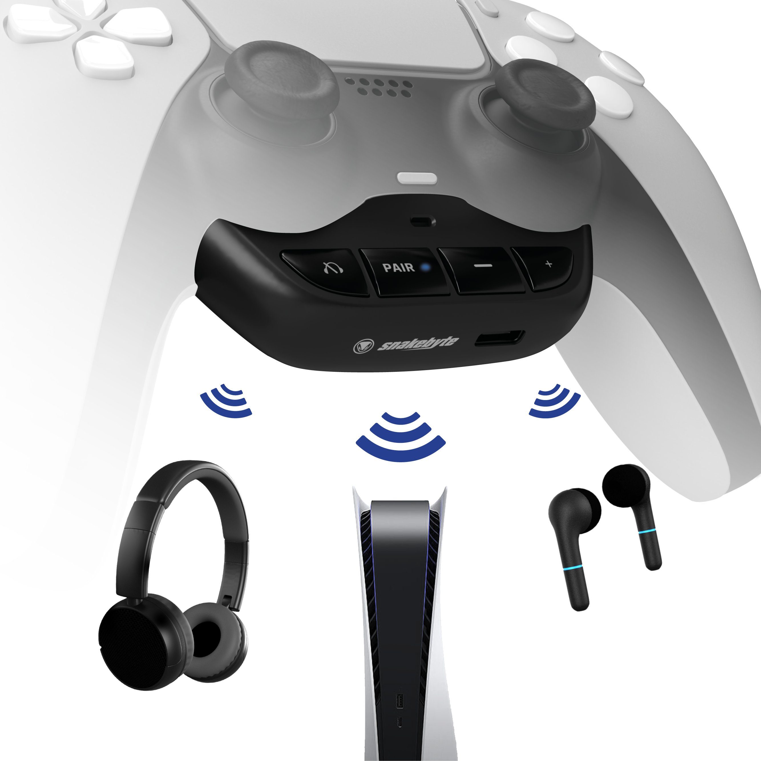 Snakebyte PS5 BT Headset:Adapt 5 Zubehör PlayStation 5 (18 Std.  Akkulaufzeit, Bluetooth-Adapter für DualSense-Controller)