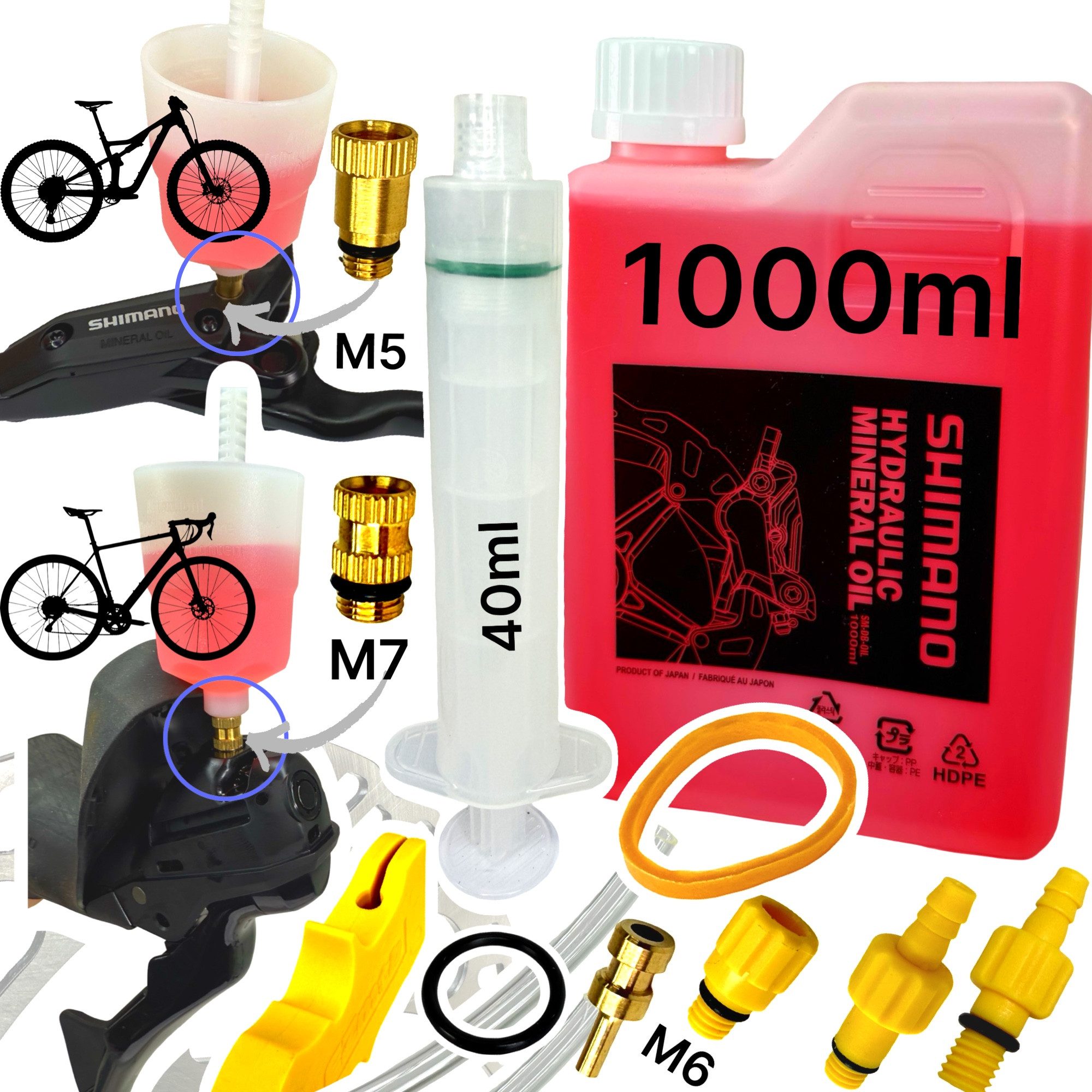 Fantic26 Fahrrad-Montageständer 1000ml Shimano Mineral ÖL + Service Entlüftungs Kit Befüllbecher M5 M7