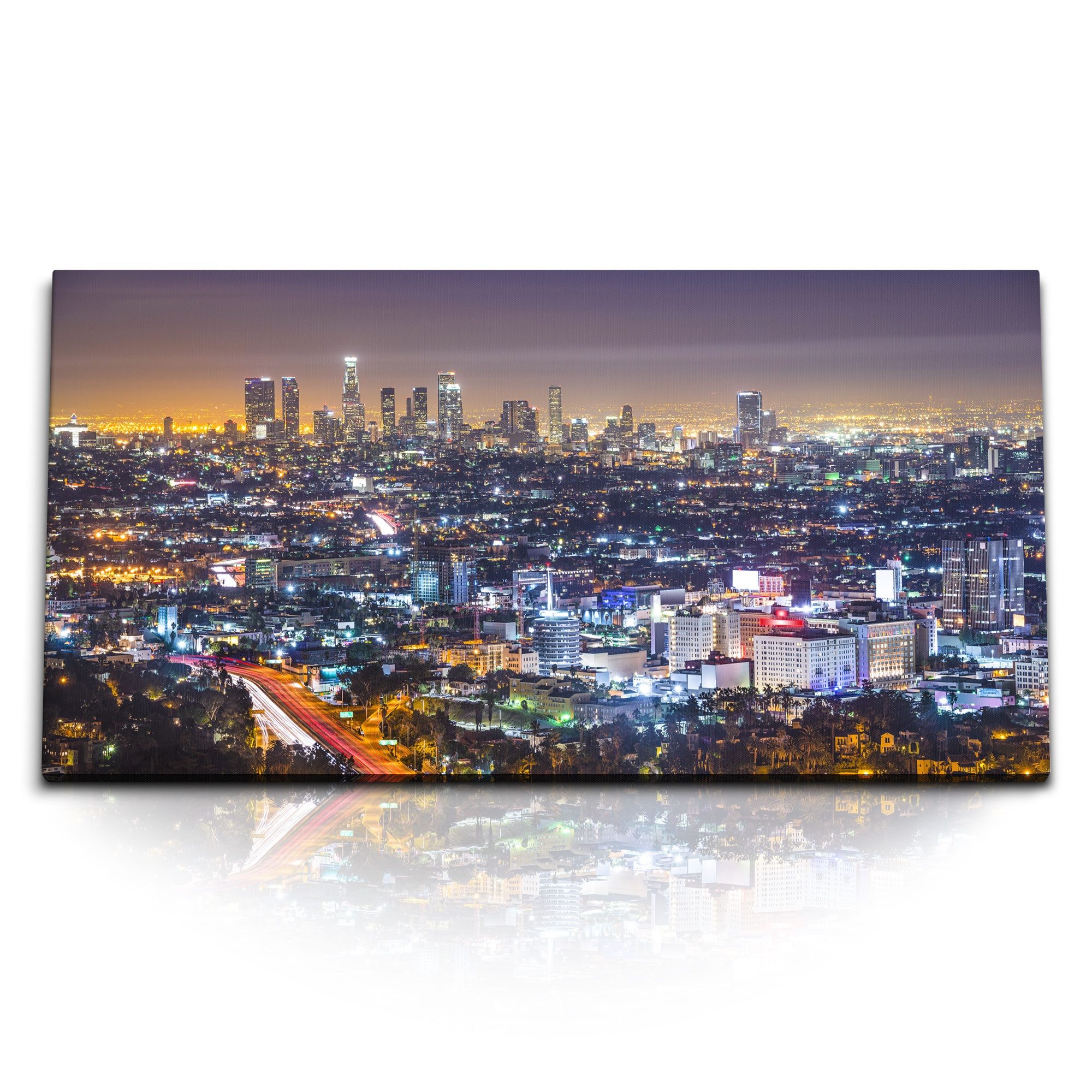 Leinwandbild Kunstdruck Bilder 120x60cm USA Los Angeles bei Nacht Stadt Skyline