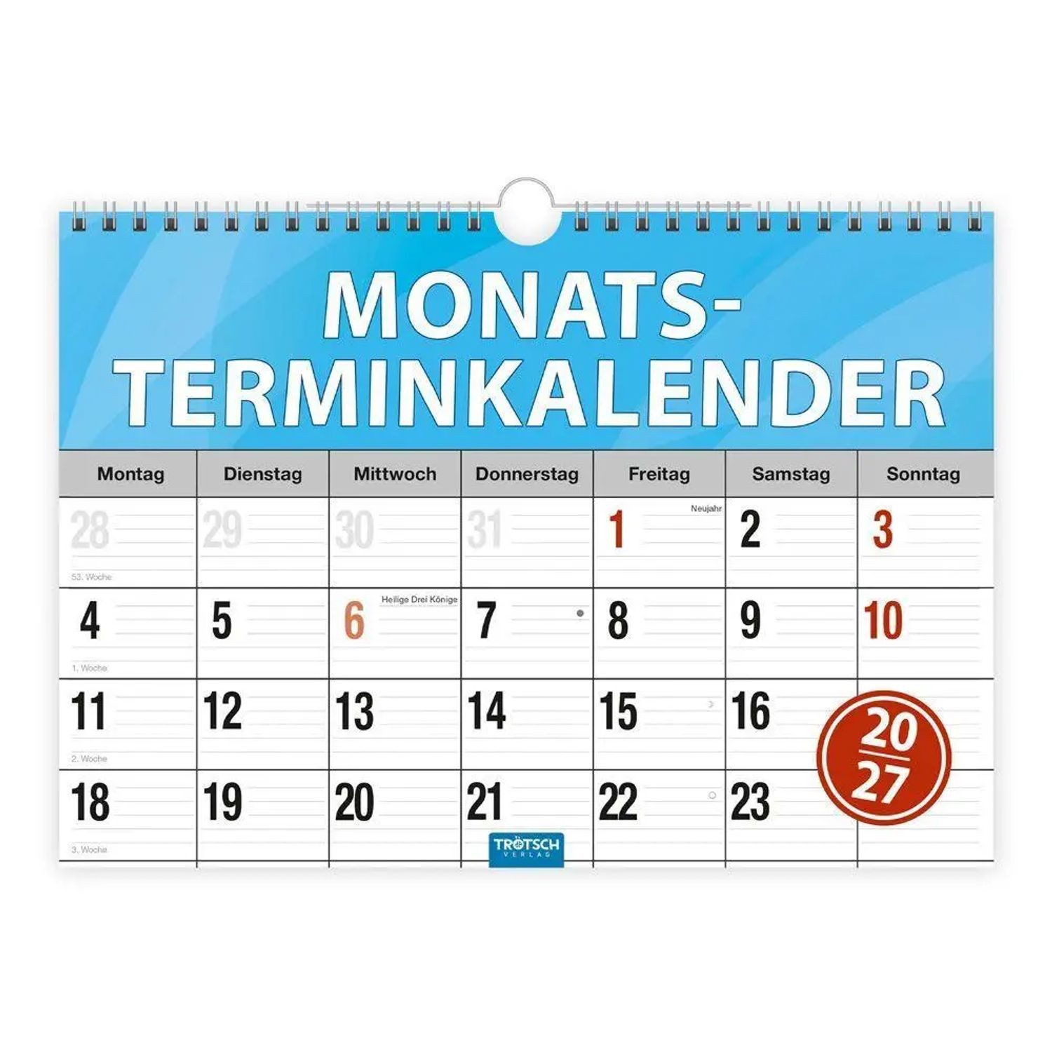 Trötsch Verlag Terminkalender TRÖTSCH - Monatsterminer Monatsterminkalender 2027 mit Wire-O-Bindung