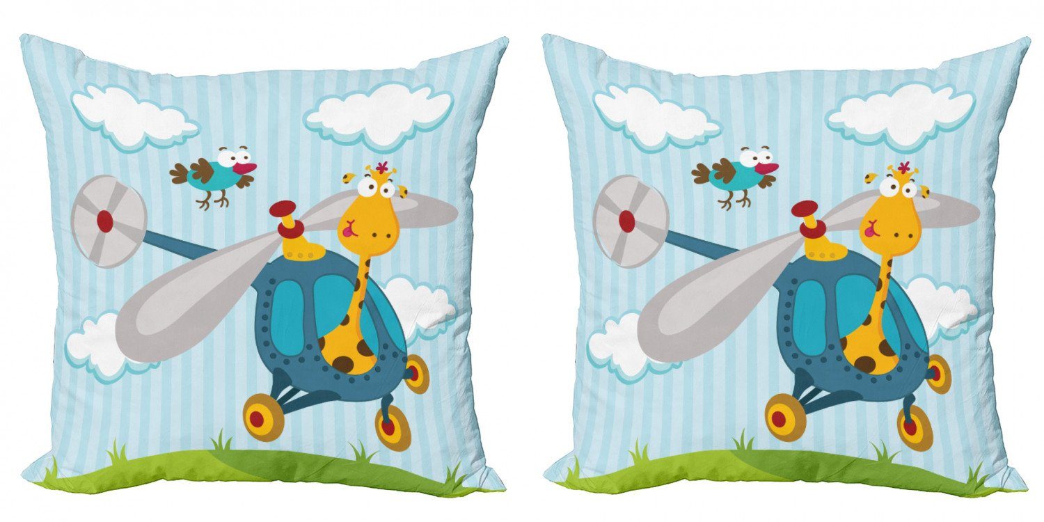 Kissenbezüge Modern Accent Doppelseitiger Digitaldruck, Abakuhaus (2 Stück), Kindergarten Lustige Giraffe und Vogel | Kissenbezüge
