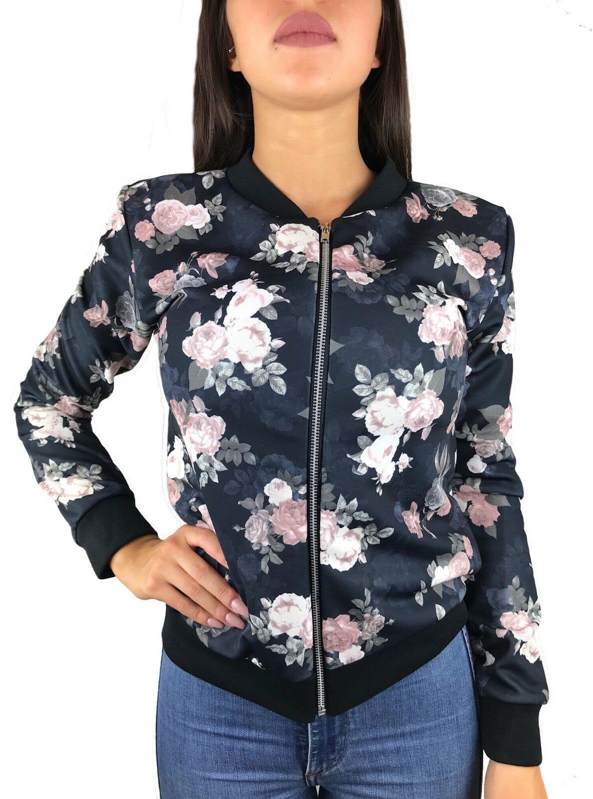Worldclassca Blouson Worldclassca Damen Bomberjacke Blumenprint Übergangsjacke mit Zipper Neue Kollektion - Stilvolle und gemütliche Mode für Damen