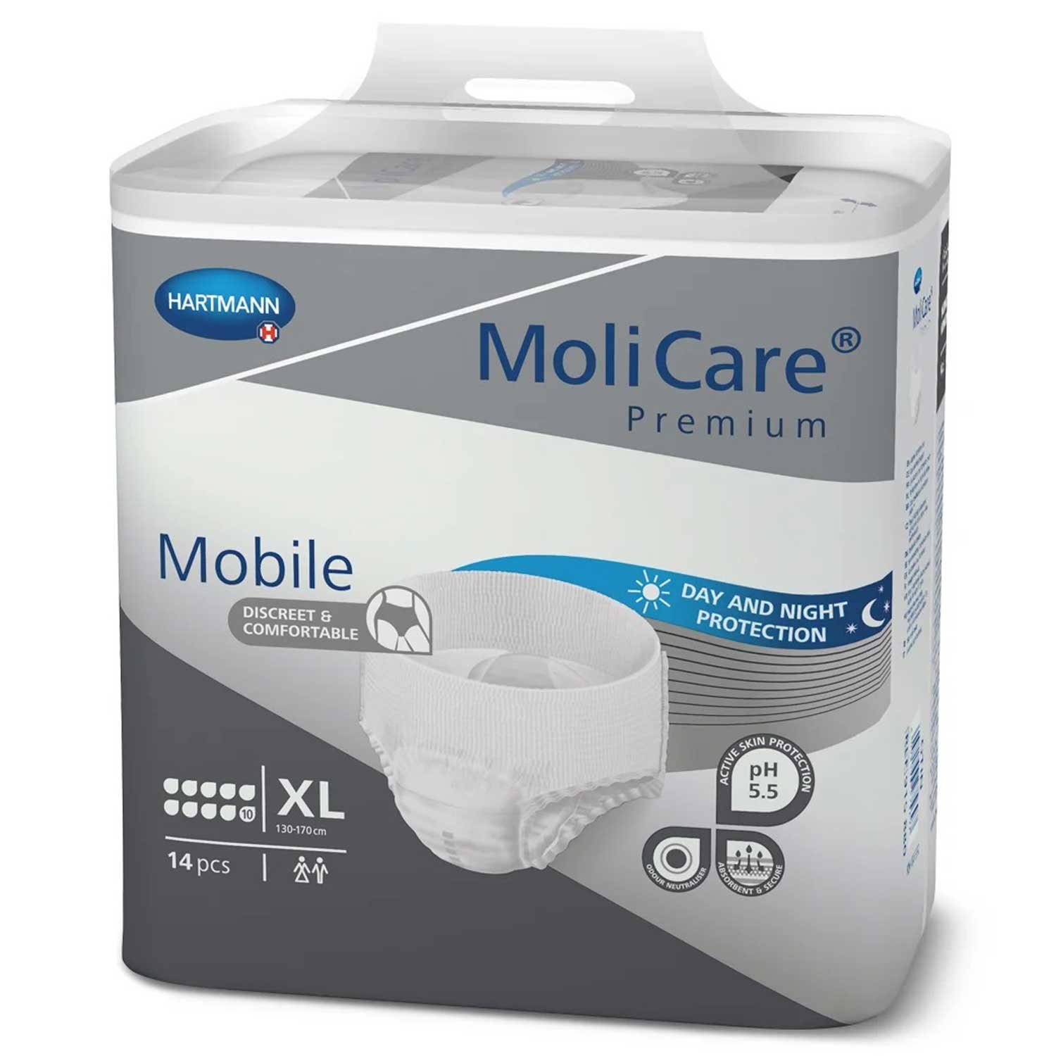 PAUL HARTMANN AG Inkontinenzboxer MoliCare Premium Mobile 10 Tropfen XL Inkontinenzpants 14 Stück (Packung, 14-St., 1 Packung à 14 Stück, 14 Stück gesamt) Atmungsaktiv, Sofort-Trocken-Gefühl