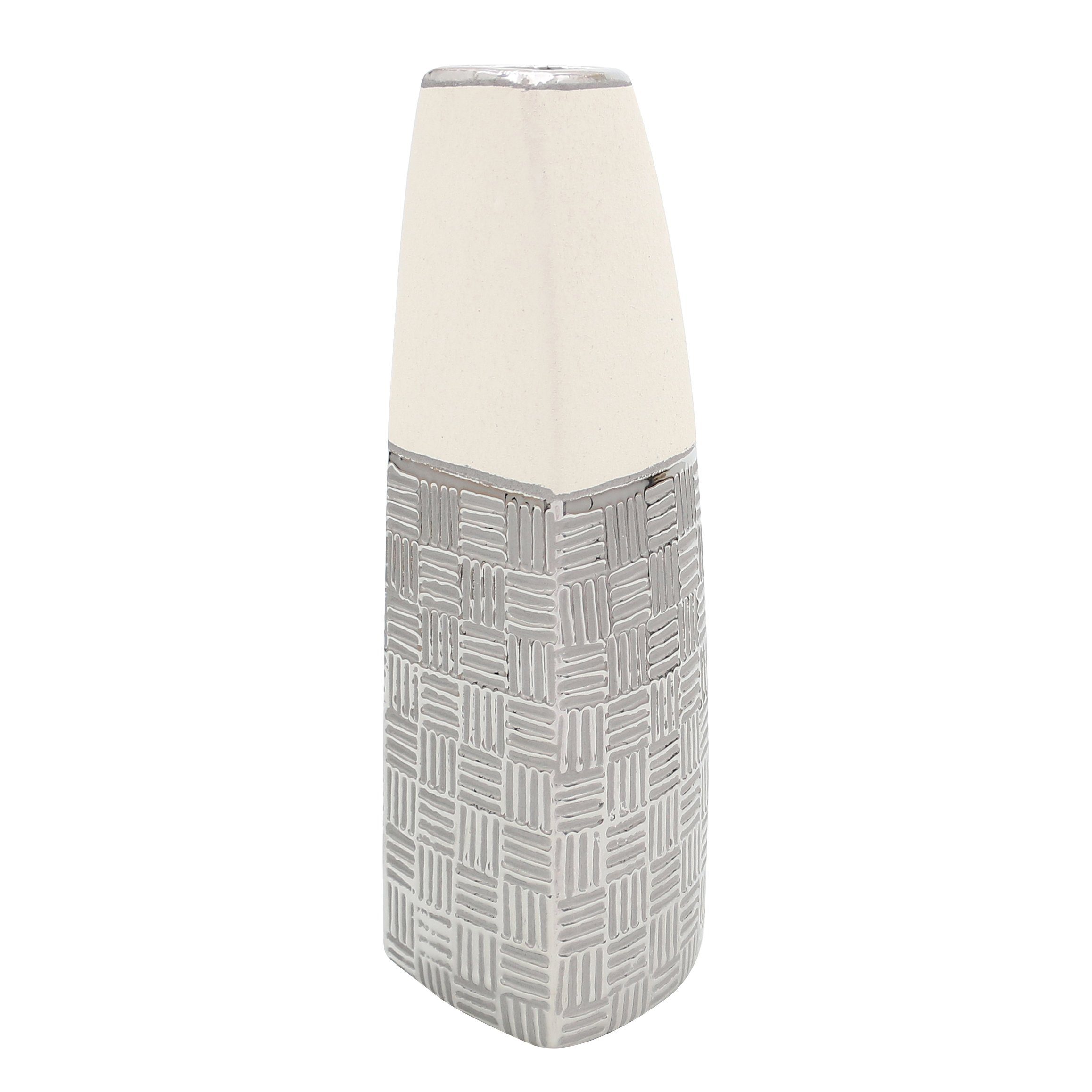 Dekohelden24 Dekovase Edle silber-grau (kein, Deko St) weiß in Designer Keramik Segel moderne Vase 1