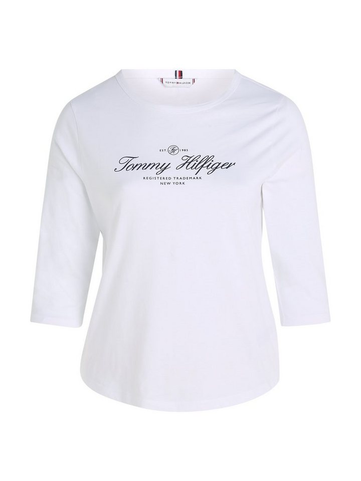 Tommy Hilfiger Curve Langarmshirt CRV SLIM SIGNATURE OPN NK 3/4SLV PLUS  SIZE CURVE,mit Tommy Hilfiger Signature Logo-Schriftzug