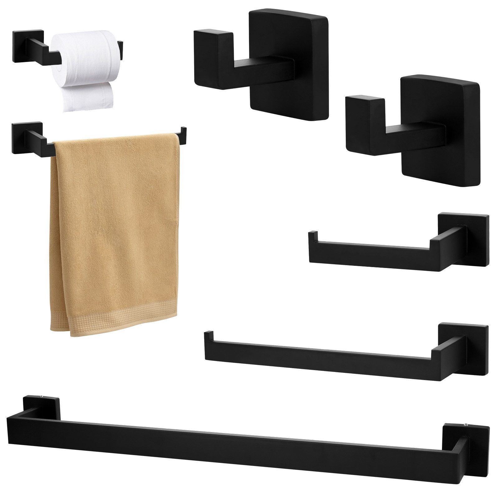 BlingBin Badezimmer-Set Edelstahl Matt Handtuchhalter Set 5 Stücke 60CM Handtuchhalter, (5tlg, 5-St), 5-teiliges Bad Hardware Set, Perforiert, Wandmontage, Küche Bad