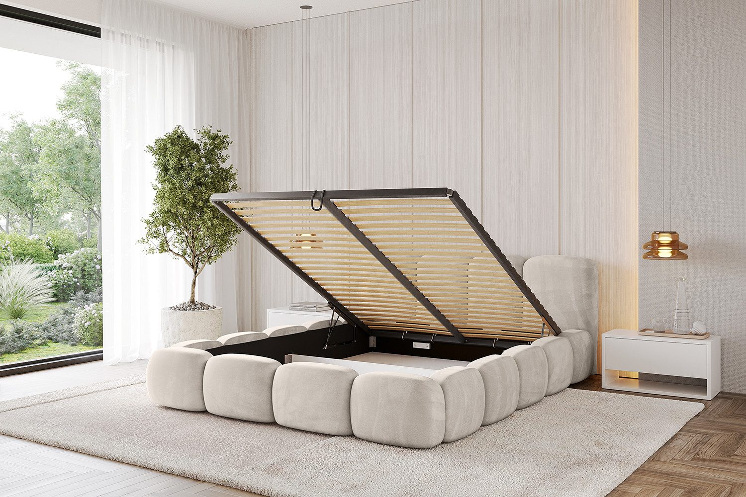 ALTDECOR Polsterbett KALA-v1 (Polsterbett mit Bettkasten und Lattenrost, Boxbett mit Matratze), Doppelbett mit Stauraum, Bett mit Kopfteil