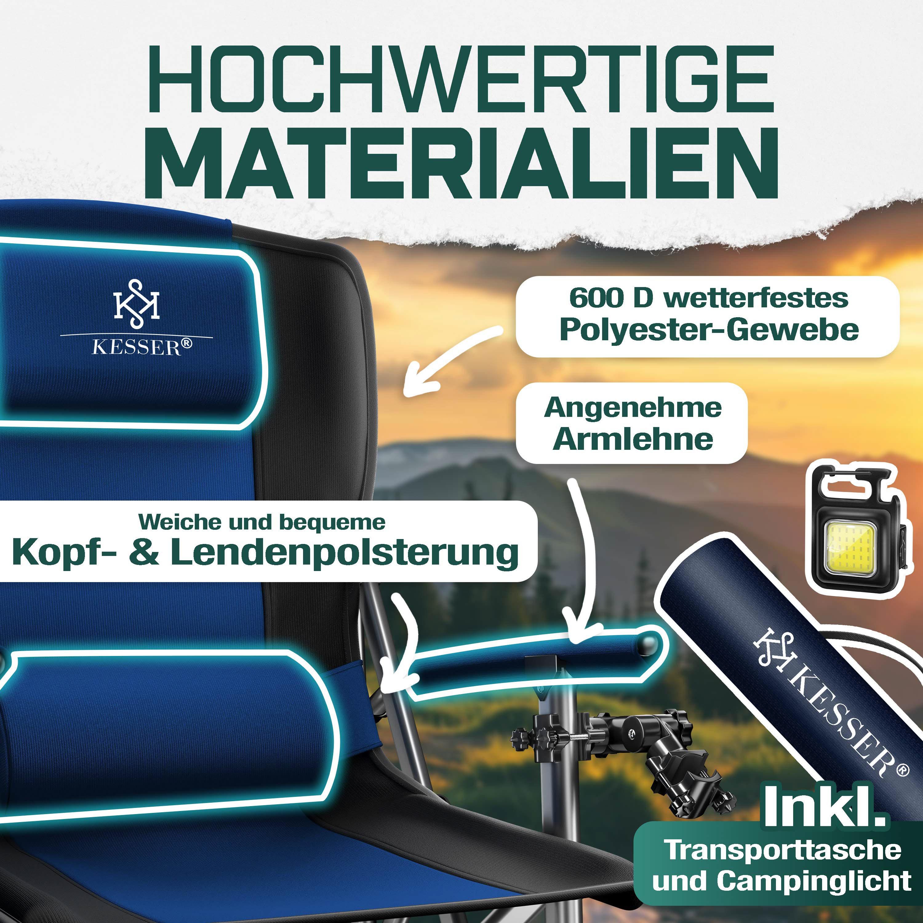 KESSER Campingstuhl (Strandstuhl mit hoher Rückenlehne + Tasche), Campingstuhl Inkl. Campinglicht, Angelhalterung und Getränkehalter – Bild 3 von 5