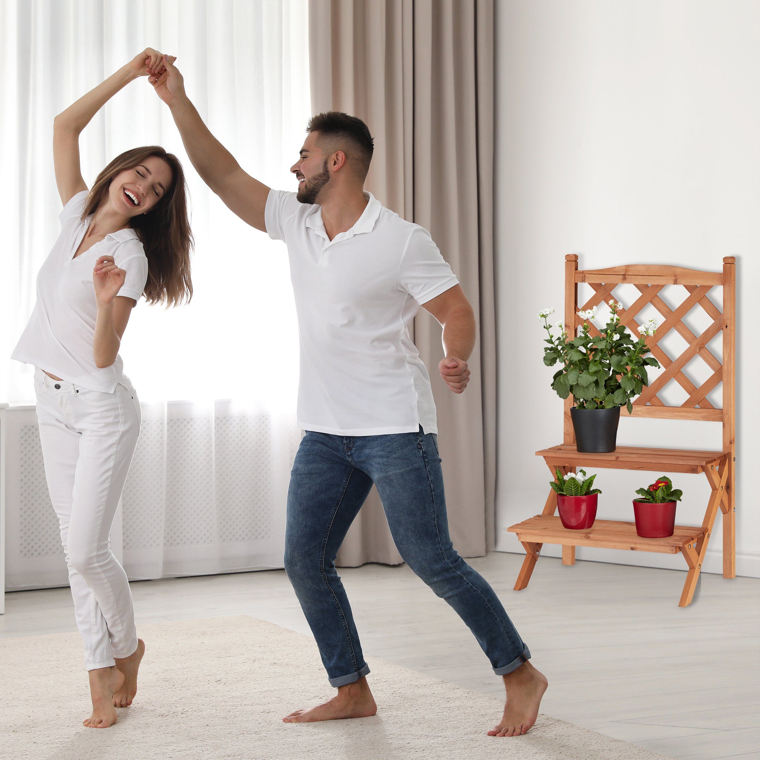 relaxdays Blumenständer Blumentreppe mit Rankgitter, M günstig online kaufen