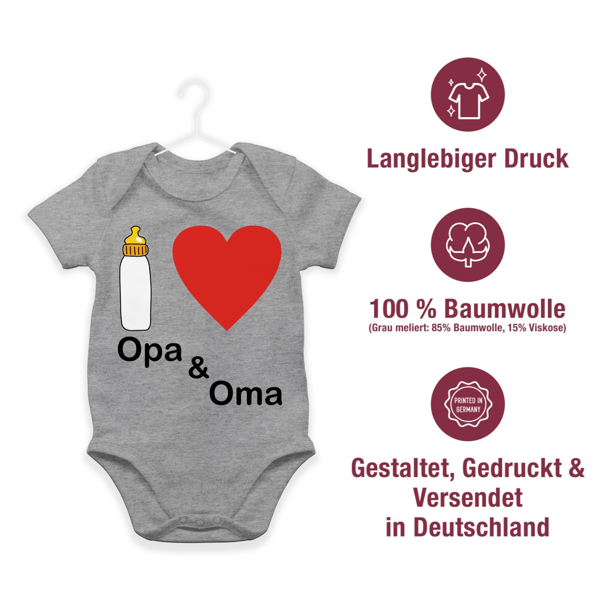 Shirtracer Shirtbody I Oma und love Aktuelle Nuckelflasche Grau meliert Trends 2 Opa Baby