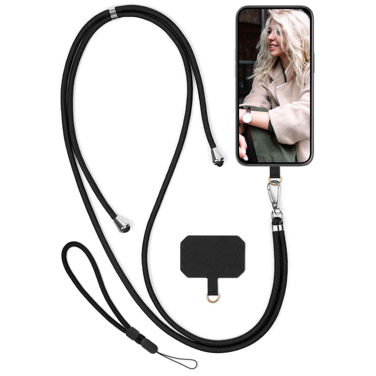 moex Handykette für Emporia SMART.6 Lite Handyband ohne Hülle Unleash Schwarz 5,45 Zoll, Umhängeband mit Karabiner Handy Kette zum Umhängen Band abnehmbar