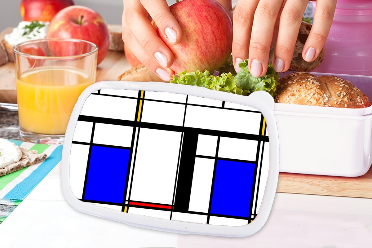 MuchoWow Lunchbox Muster und (2-tlg), Kunststoff, Mädchen Abstrakt, für und Erwachsene, Jungs weiß für Brotbox Brotdose, - Kunst Kinder 