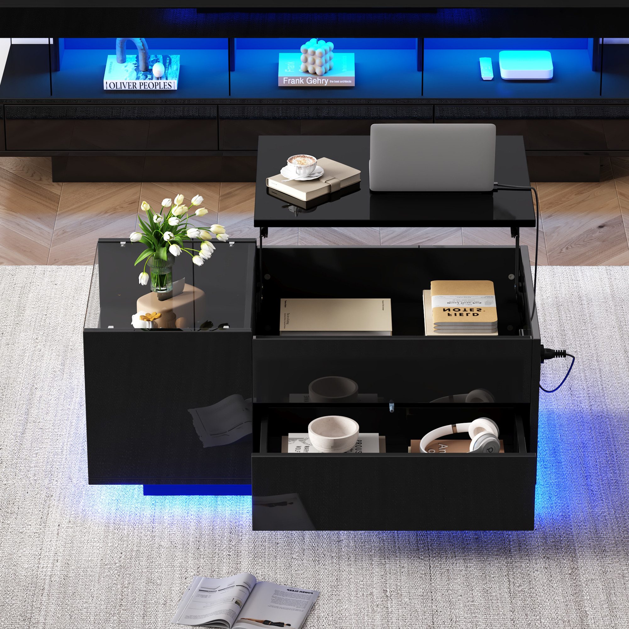 Merax Couchtisch hochglanz Sofatisch mit LED und Hebefunktion (Beistelltisc günstig online kaufen