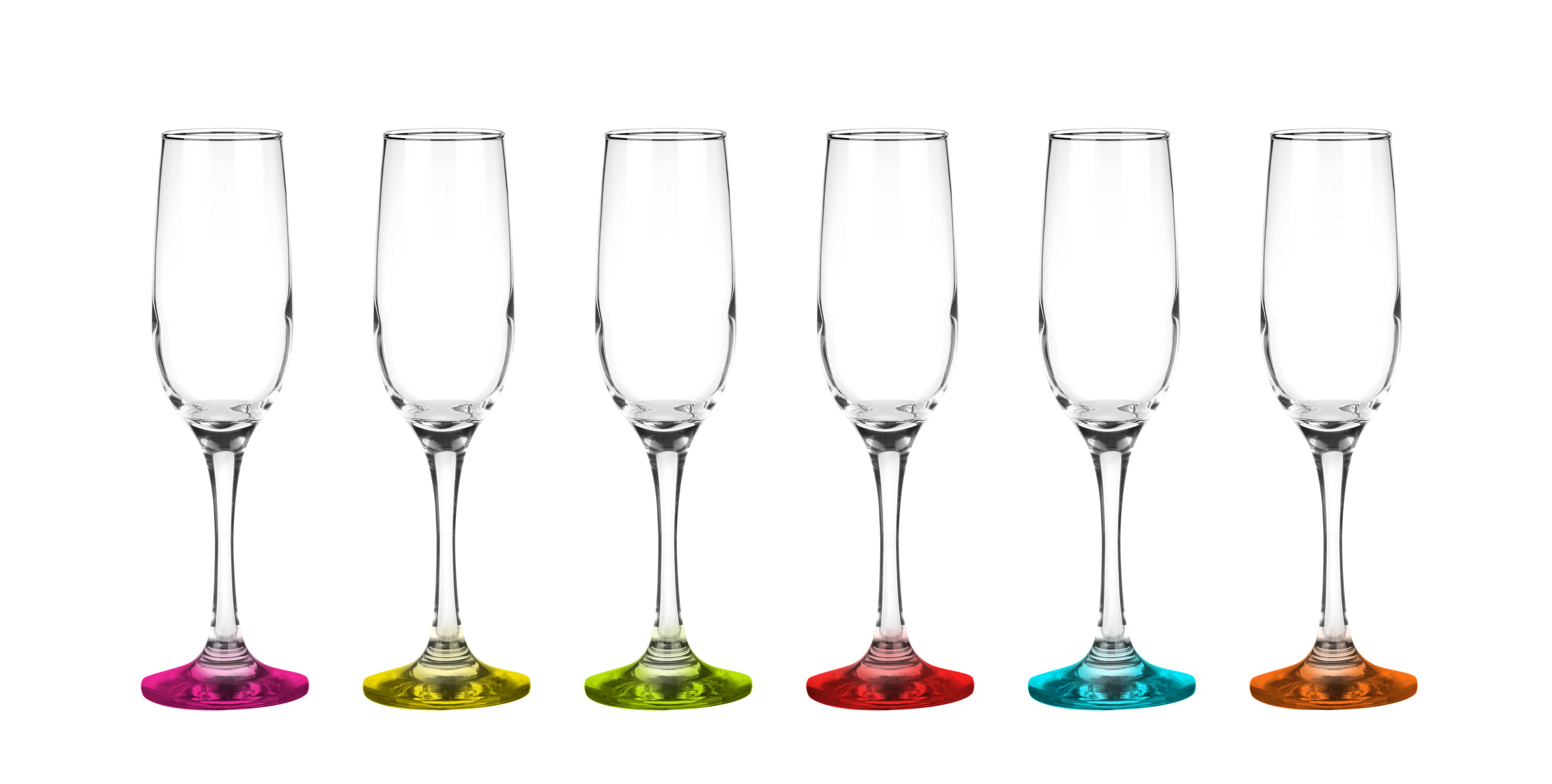 Sendez Sektglas 6 Sektgläser mit farbigem Fuß 200ml Sektkelche Proseccoglas