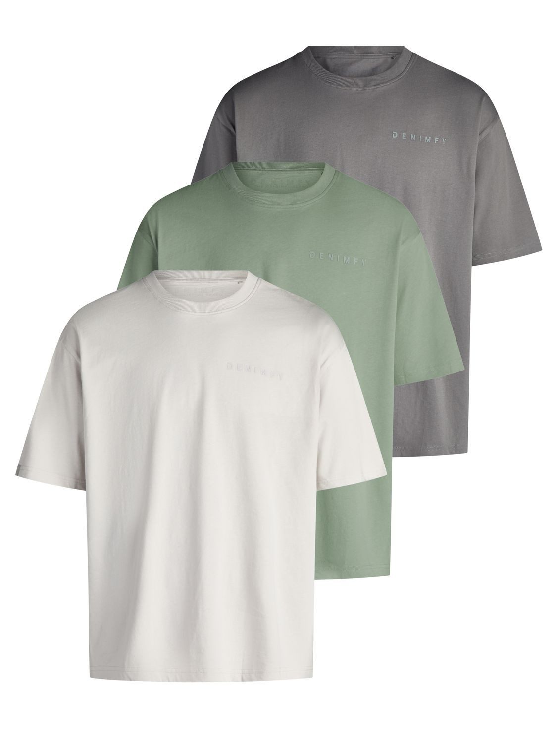 DENIMFY T-Shirt Herren Basic Shirt DFTed 3er Set Pack Relaxed Fit (Vorteilspack, 3-tlg) Kurzarm Tee Shirt mit Rundhalsausschnitt aus 100% Baumwolle