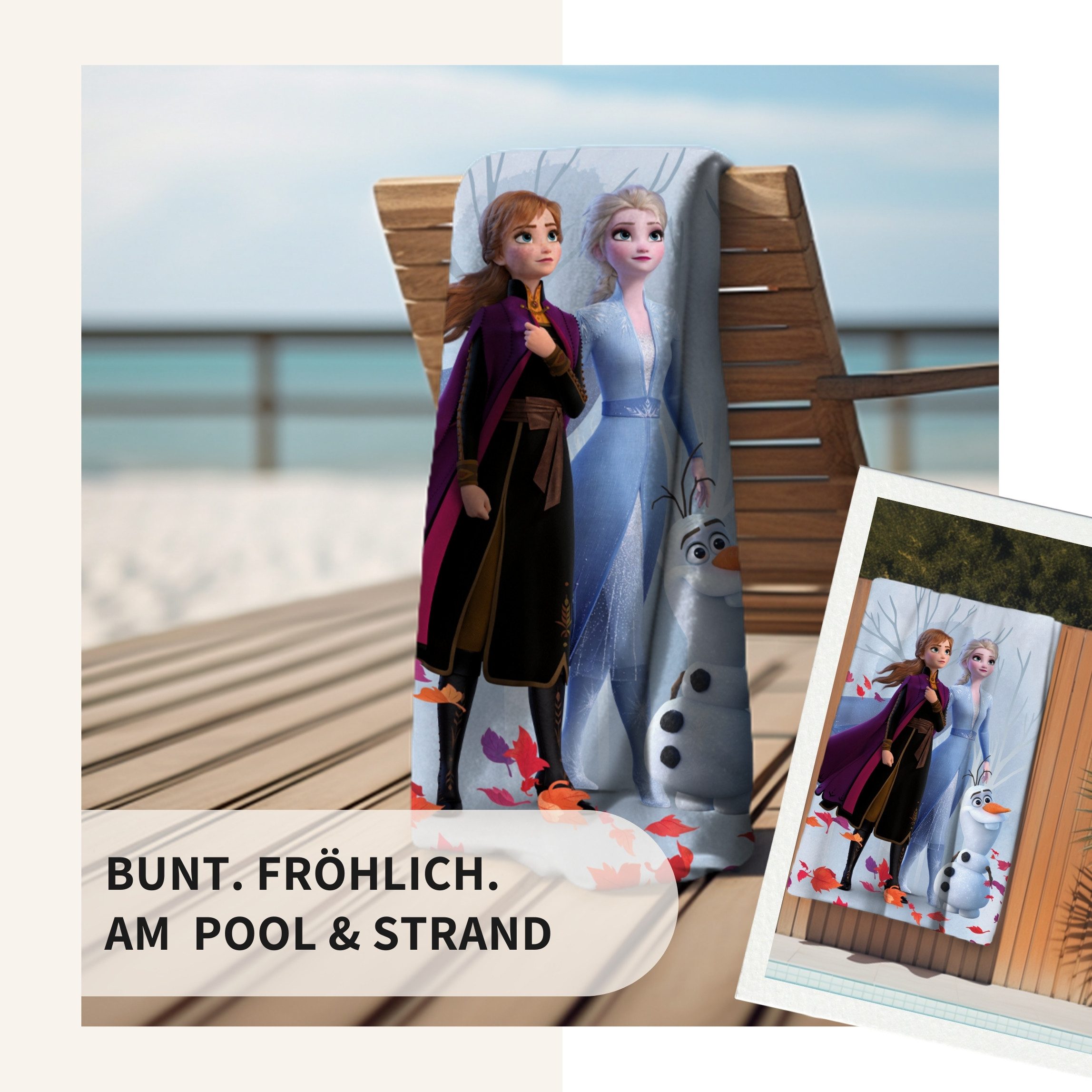 MTOnlinehandel Badetuch Disney Eiskönigin 70x140cm, Geschenk für Mädchen, 100% Baumwolle (1-St), Strandtuch Anna & Elsa, weich & saugfähig