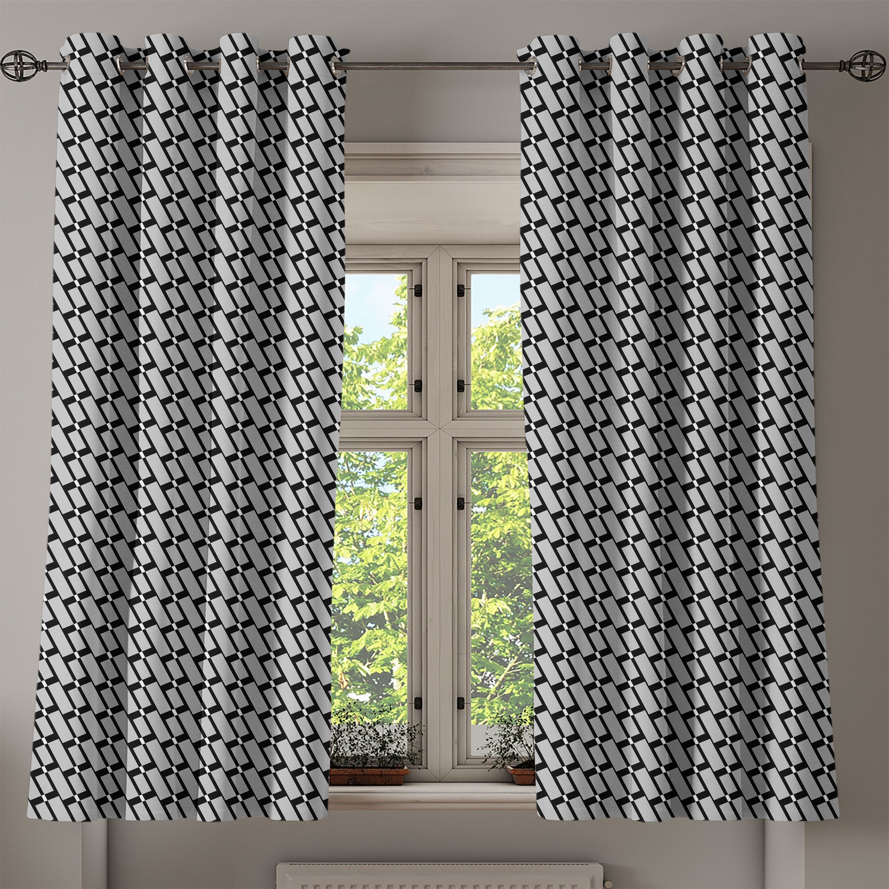 Schwarz Schlafzimmer Shapes für monotone Grau Abakuhaus, 2-Panel-Fenstervorhänge Wohnzimmer, Dekorative und Gardine