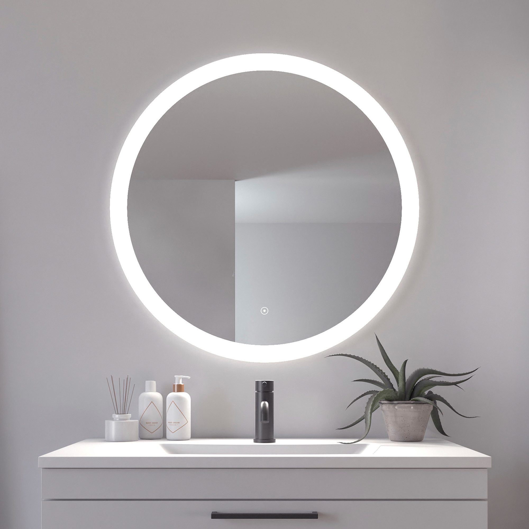 Loevschall Badspiegel Vega Rund, Badzimmerspiegel mit LED Beleuchtung, Lich günstig online kaufen