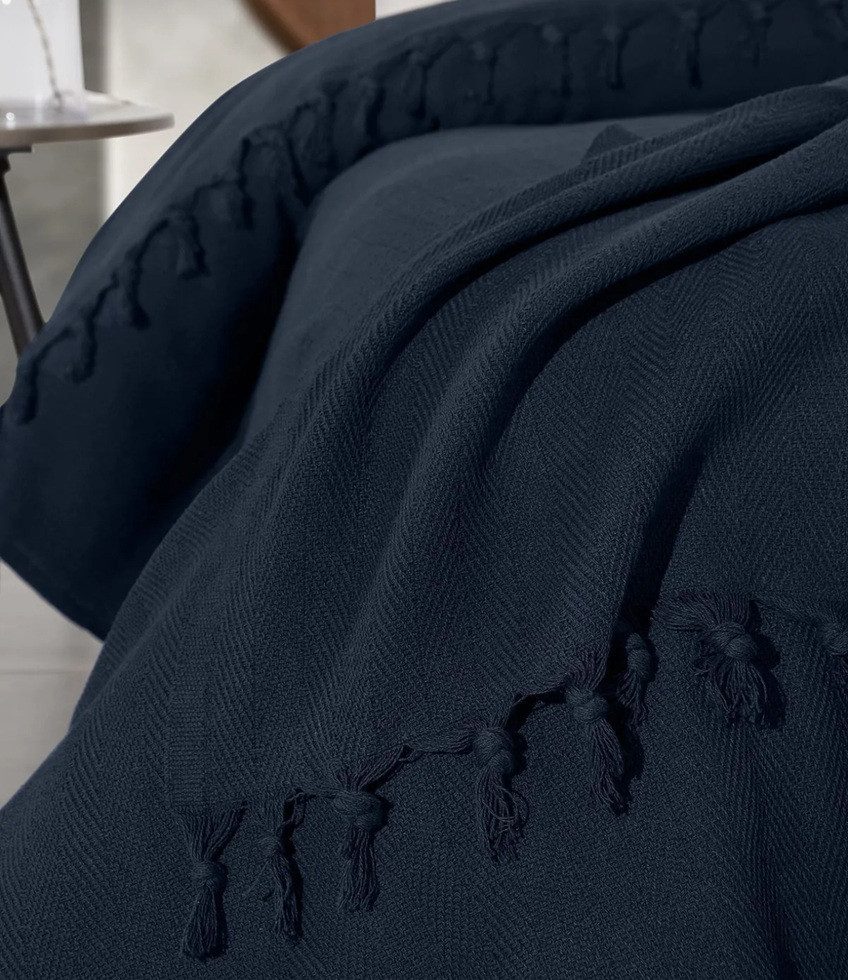 Wohndecke Wohndecke Classic in Dunkelblau 100% günstig online kaufen
