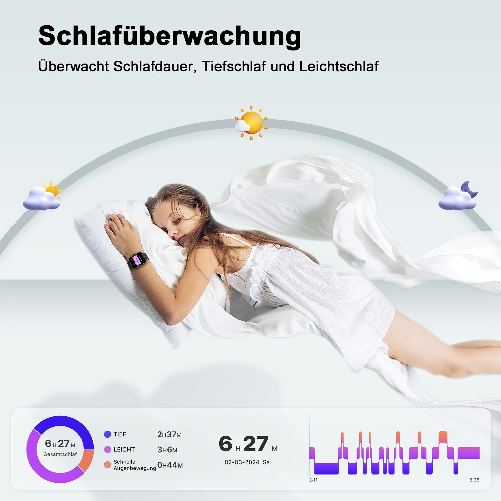 blackview Smartwatch Damen Herren mit 5 Tagen Akkulaufzeit,1,85" HD Touchscreen Smartwatch (1.85 Zoll, iOS/Android), mit Wechselband aus weichemSilikon und Lade – Bild 5 von 5