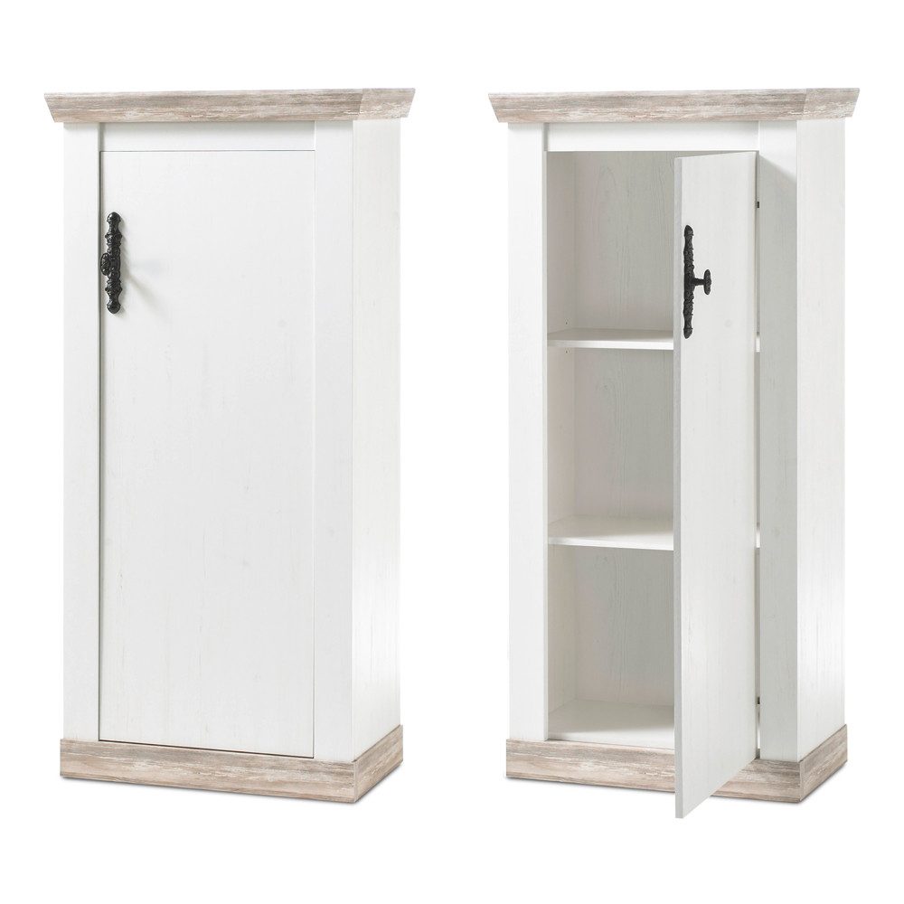 Lomadox Kommode FERNA-61, Pinie weiß und Oslo Pinie dunkel 3 Fächer 71x146x37cm