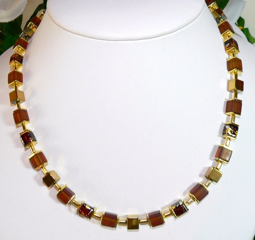 traumschmuck Collier 095z Geburtstag, Collier Würfelkette inkl goldfarben in (Geschenk, matt Made Weihnachten, Glas braun Muttertag, Valentinstag, Schmuckbox), Germany Hämatit