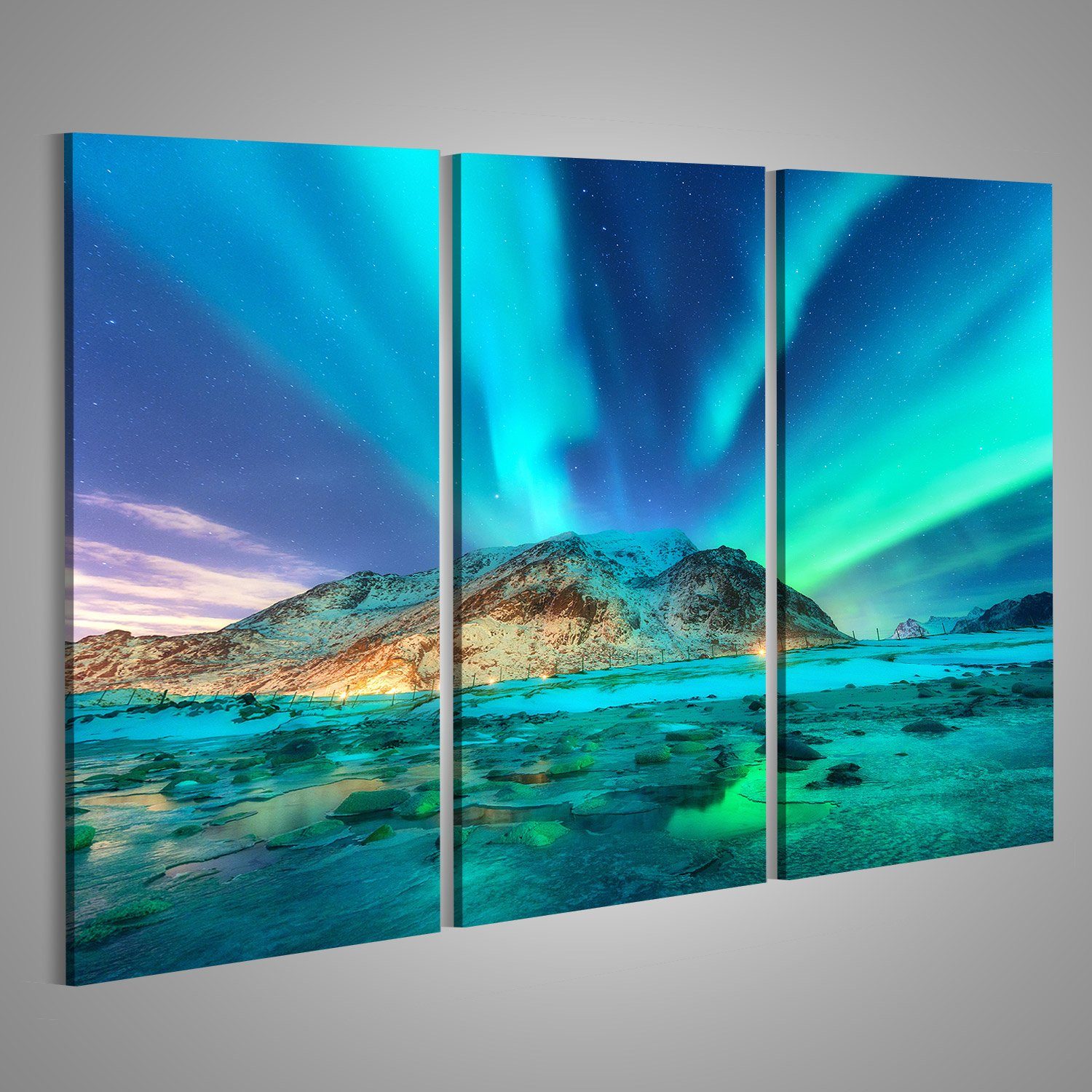 islandburner Leinwandbild Bild auf Leinwand Aurora Nordlichter Lofoten Inseln Norwegen Himmel Po