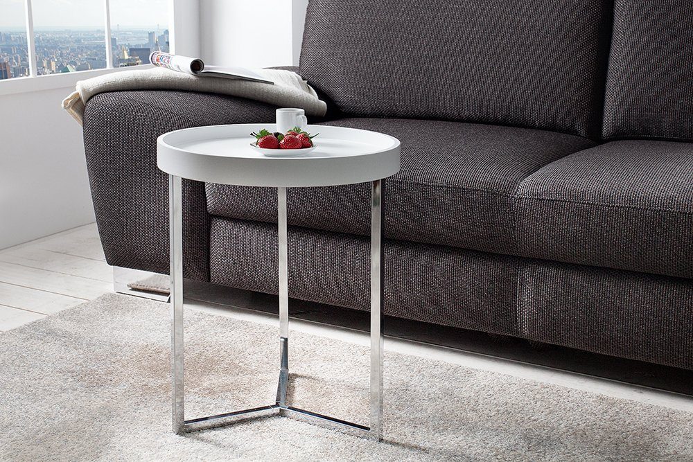 riess-ambiente Beistelltisch MODULAR 40cm weiß / silber, Wohnzimmer · inkl. Tablett · rund · Modern Design weiß | silber