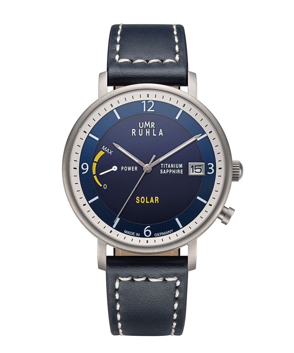UMR Ruhla Solaruhr Titan - Blaues Zifferblatt, Lederband, 41 mm - Solarwerk günstig online kaufen