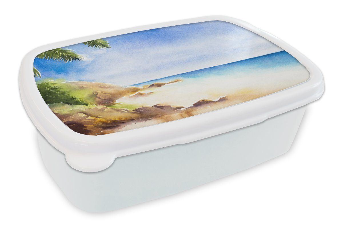 MuchoWow Lunchbox Meer - Strand - Berge, Kunststoff, (2-tlg), Brotbox für Kinder und Erwachsene, Brotdose, für Jungs und Mädchen weiß
