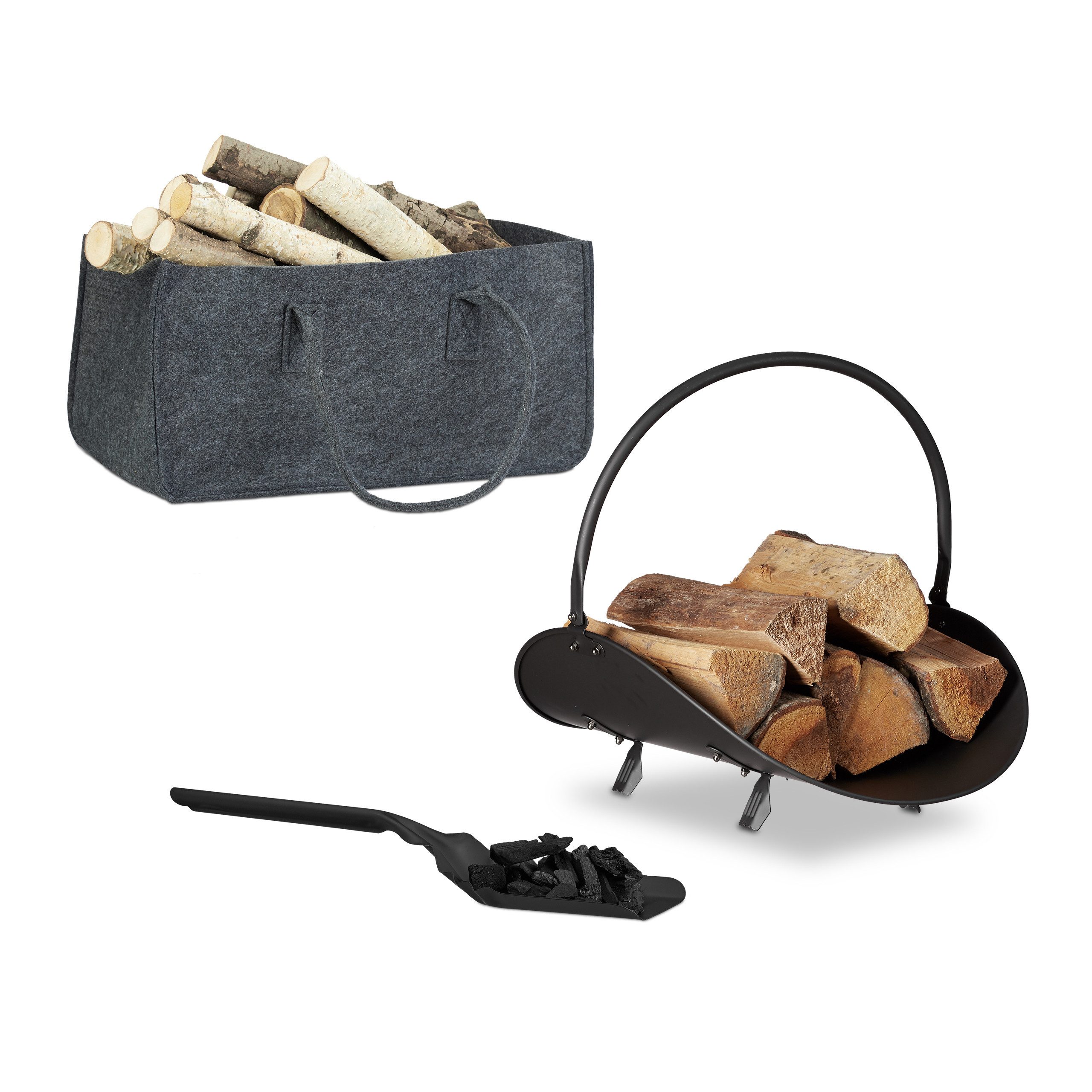 relaxdays Kaminholzkorb 3 tlg. Kamin-Set (3 St)