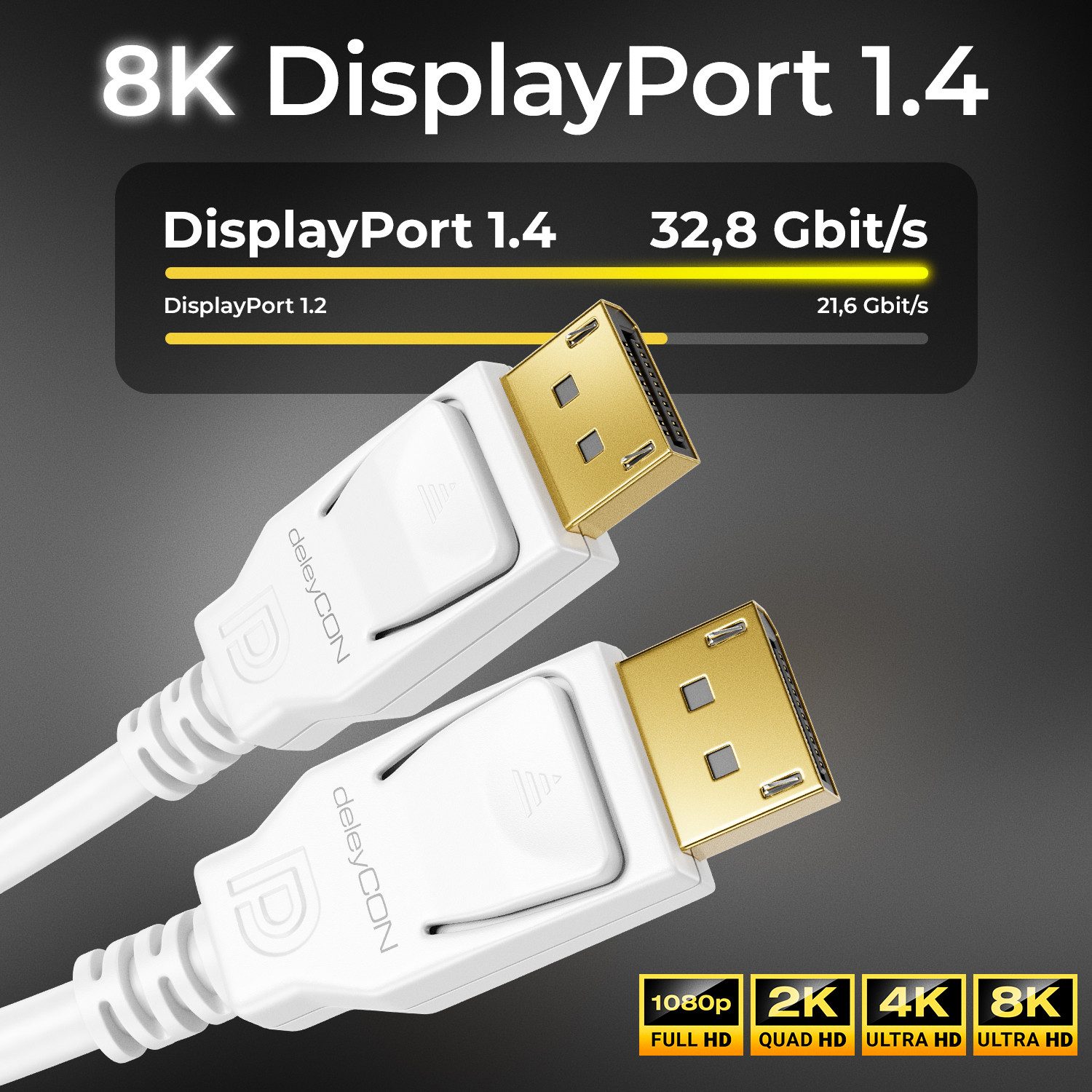 deleyCON deleyCON 2m DisplayPort 8K Kabel 1.4 1080P 4K 8K UHD HBR3 HDR10 DSC Video-Kabel – Bild 4 von 5
