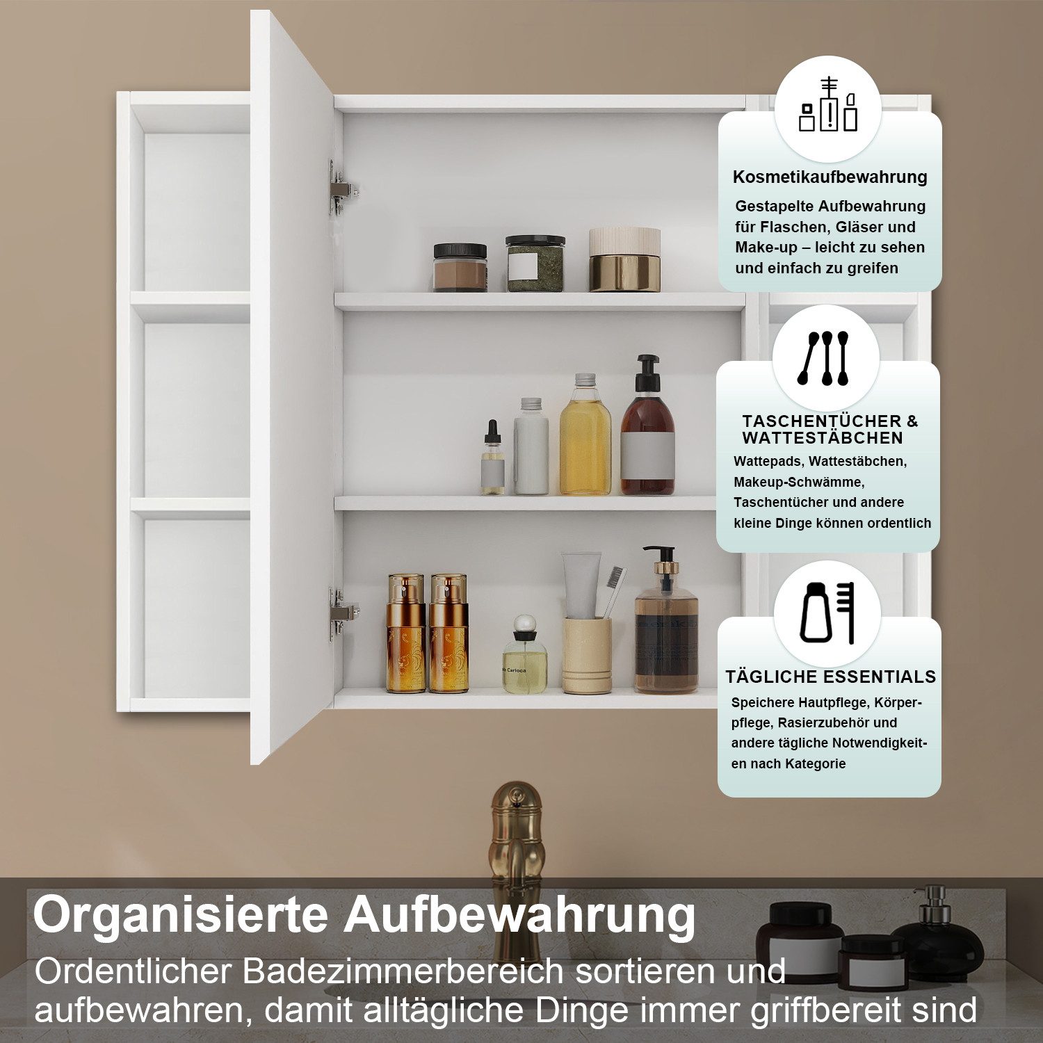 duschspa Spiegelschrank Badezimmerschrank Aufbewahrungsschrank Weiß Matt/Schwarz Hochglanz, 40-100cm