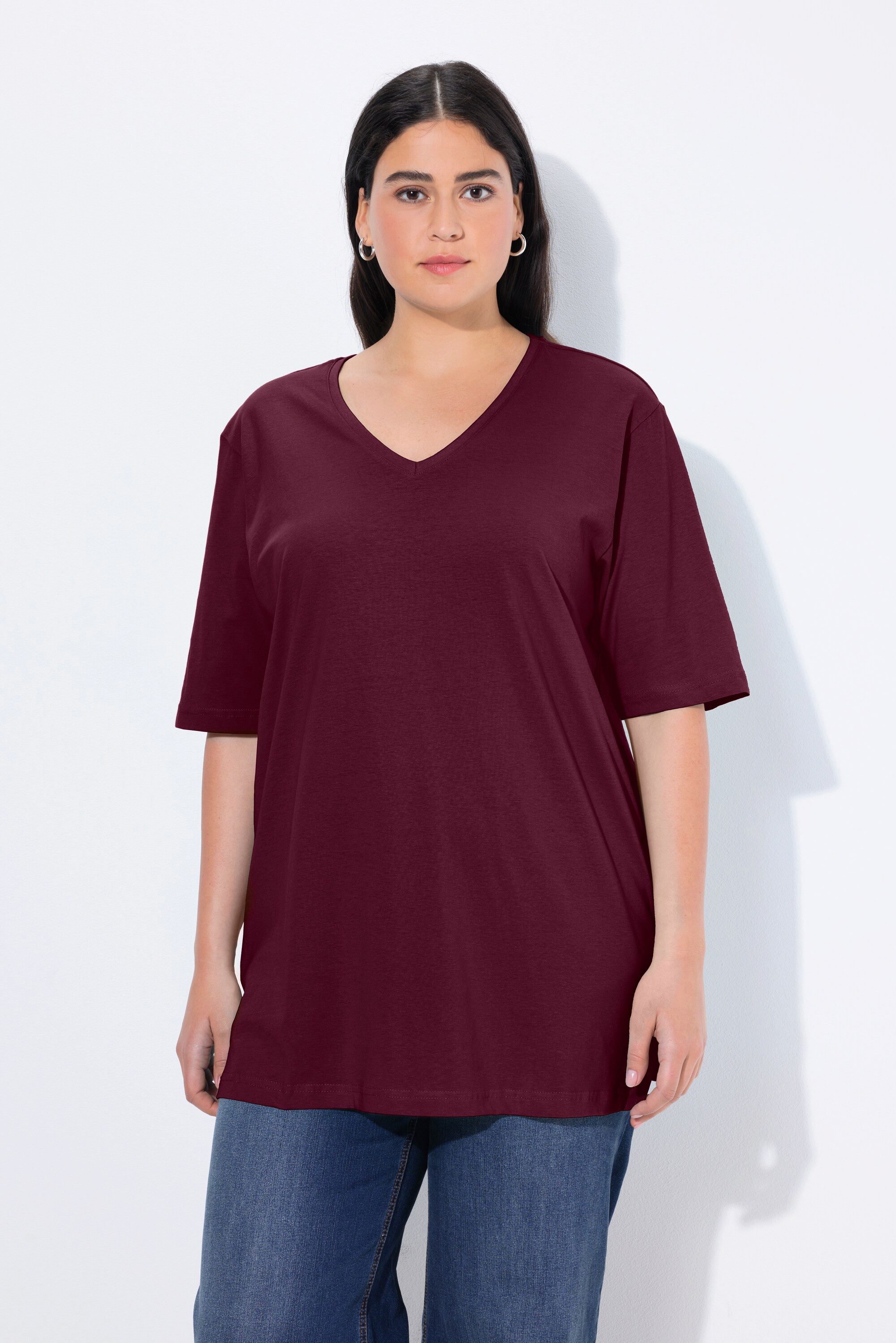 Ulla Popken T-Shirt T-Shirt Basic Relaxed Fit V-Ausschnitt Halbarm