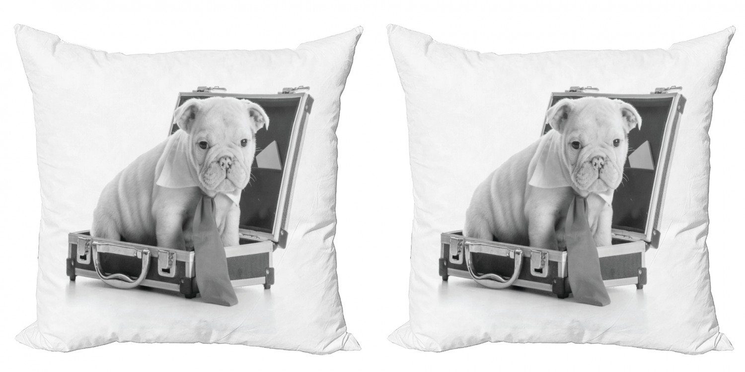 Kissenbezüge Modern Accent Doppelseitiger Digitaldruck, Abakuhaus (2 Stück), Englische Bulldogge Welpe mit Krawatte