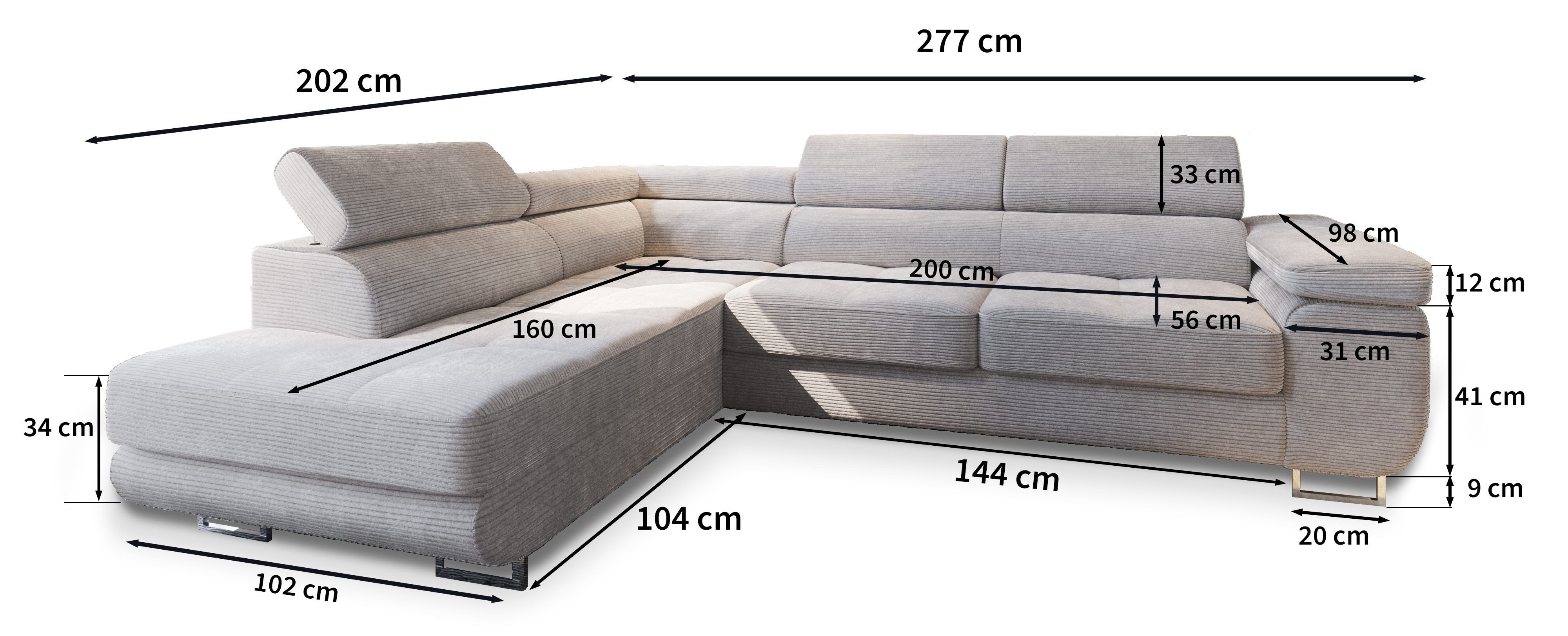 Masseno Ecksofa APIRO mit Schlaffunktion L-Form, Sofa mit Bettkasten