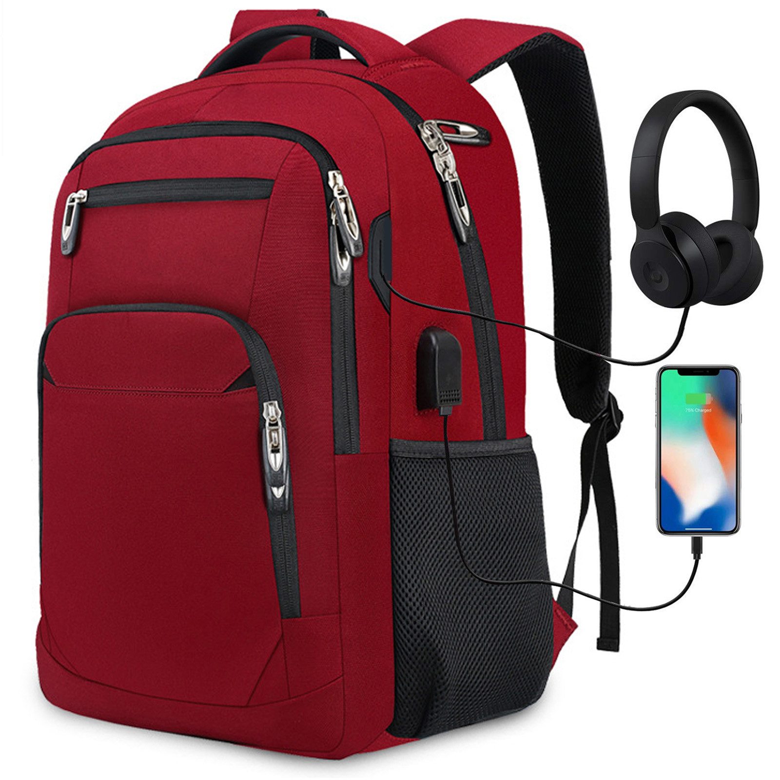 REDOM Laptoprucksack Laptop Rucksack Rucksäcke Schulrucksack Wasserbeständig Laptoptasche (Laptop Notebook Tasche Schule Uni Rucksack, 1-tlg., Sportrucksack, mit USB-Anschluss, Anti-Diebstahl, Backpack mit Laptopfach), fur Herren Damen Jungen Teenager Freizeit Arbeit Business Reisen