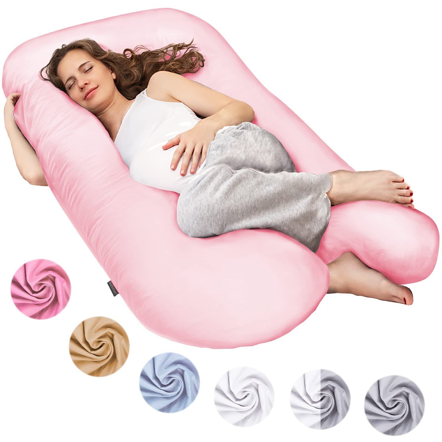 Schwangerschaftskissen Stillkissen in Baby-Kissen Lagerungskissen, Pink Stillkissen U-Form & Smoothy