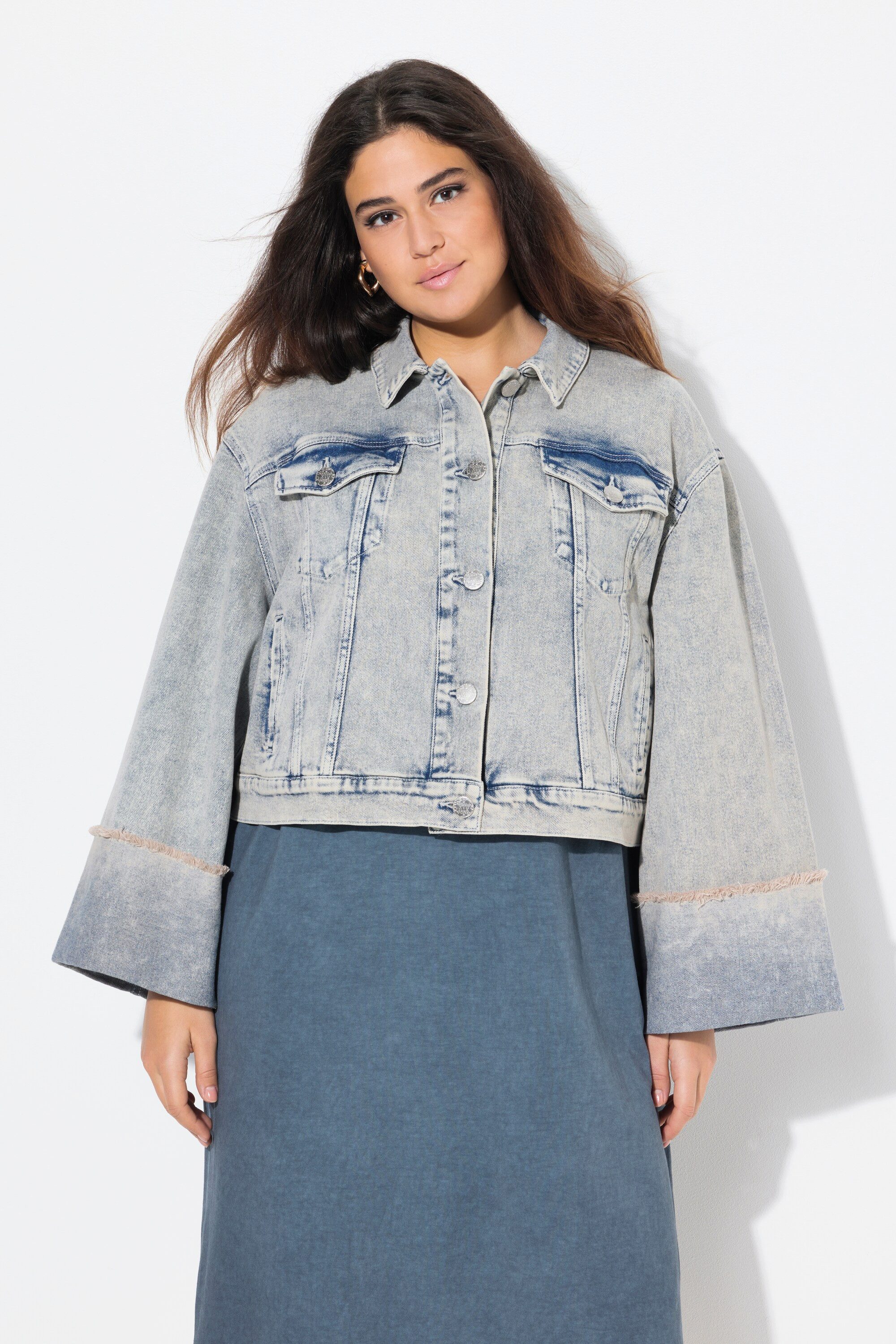 Ulla Popken Jeansjacke Jeansjacke Stretchdenim Hemdkragen Langarm