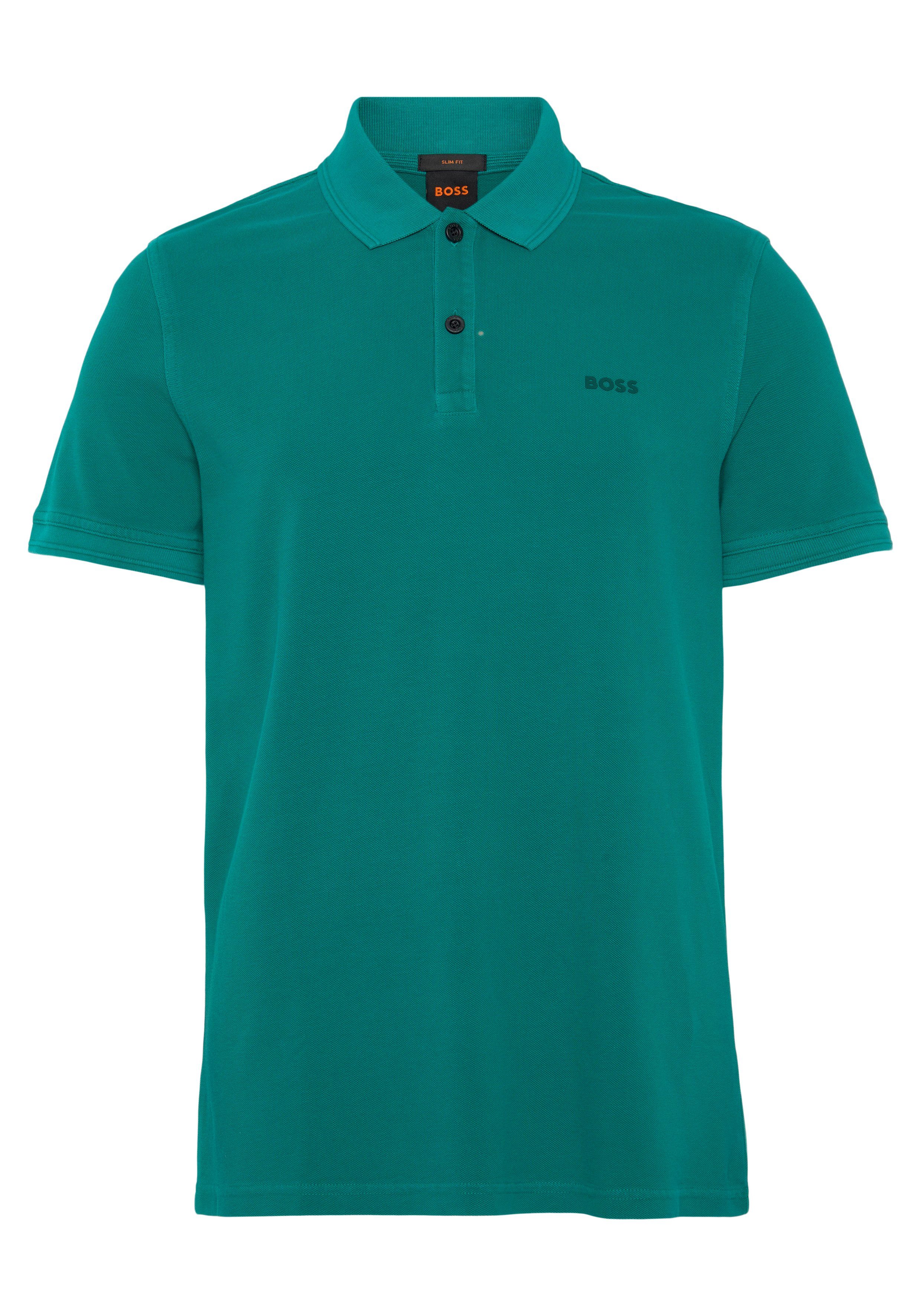 01 Poloshirt Green BOSS dezentem Dark mit auf Brust ORANGE Logoschriftzug Prime der 10203439