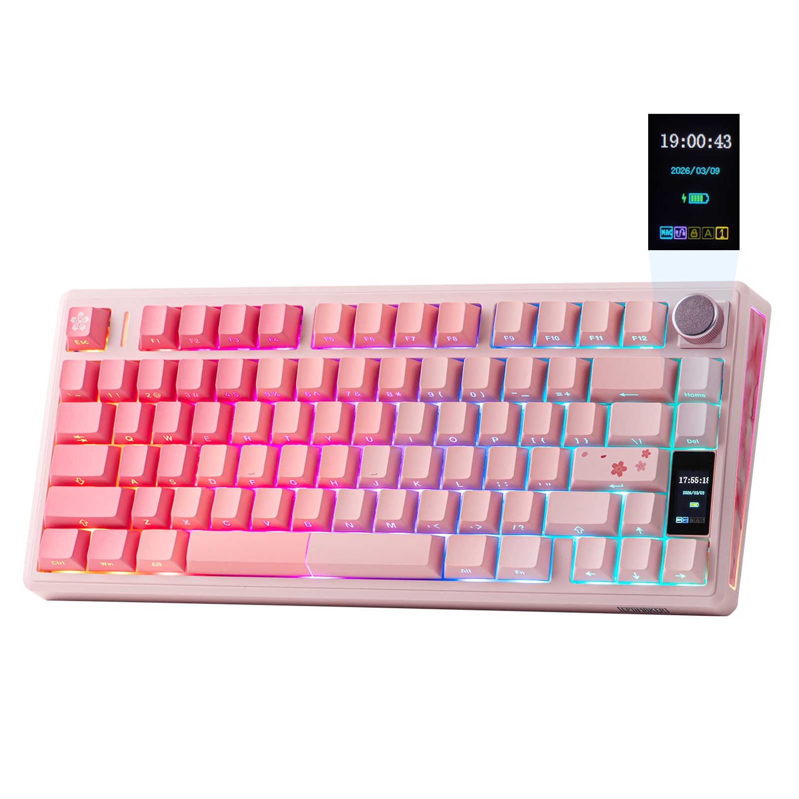 EPOMAKER Kabellose Mechanische Tastatur, Display & Drehknopf, 10000mAh Gaming-Tastatur (2,4 GHz/BT, Hot-Swap, PBT, Mac-Modifikatoren, RGB)