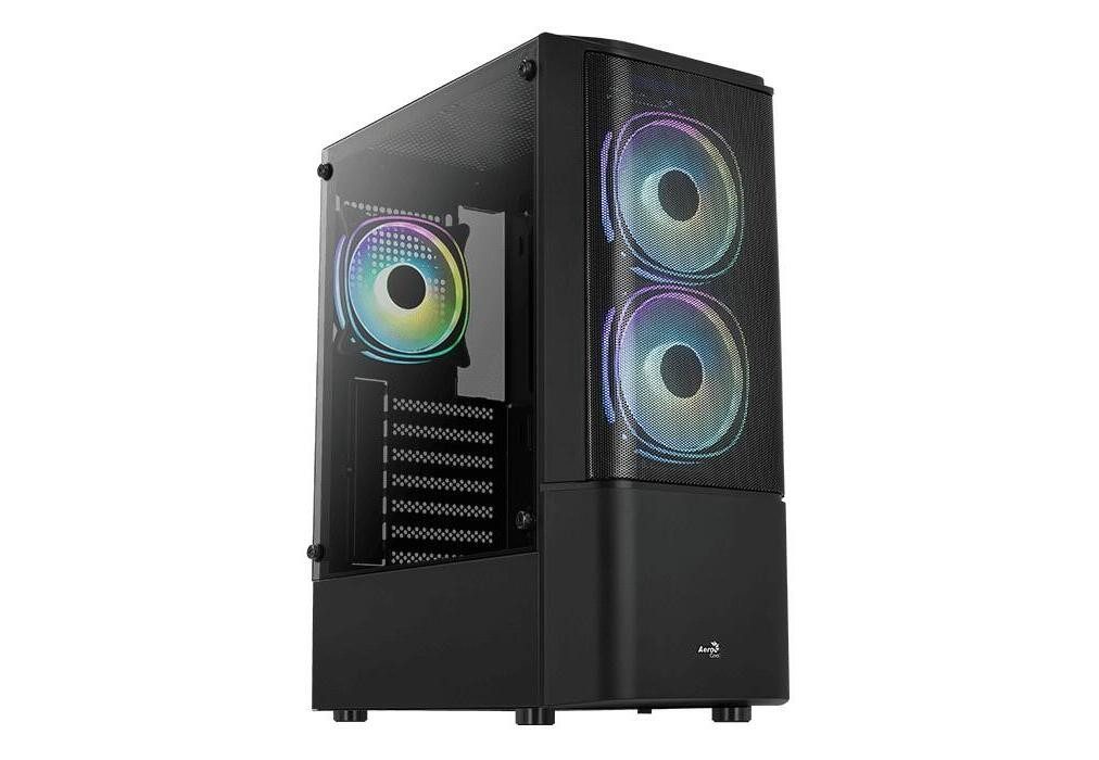 Aerocool PC-Gehäuse Quantum Mesh-G-BK-v3 (schwarz/grau, Seitenteil aus