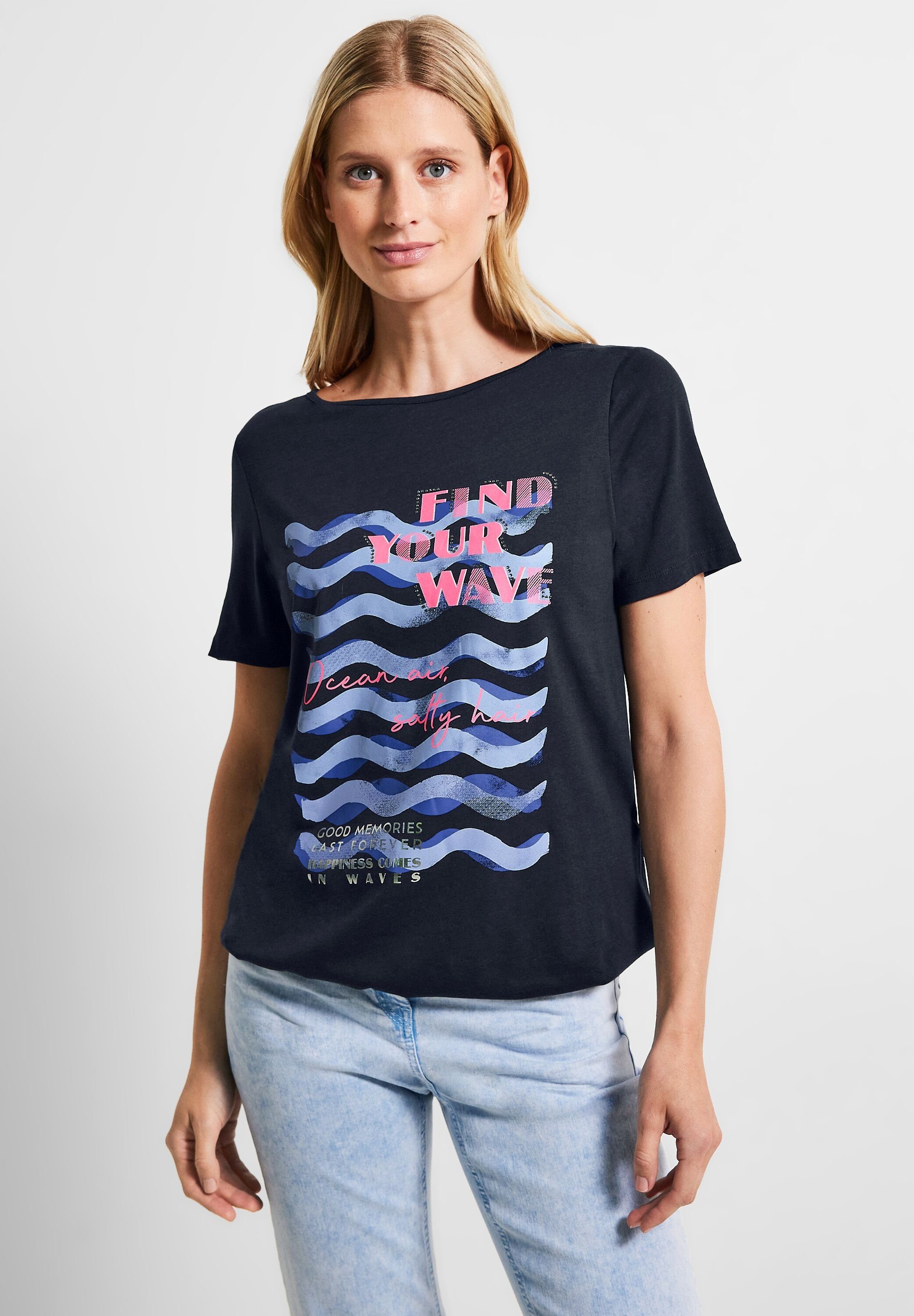 Shirt Gummizugsaum Blue Cecil Wave in Cecil T-Shirt Fotoprint Deep (1-tlg)