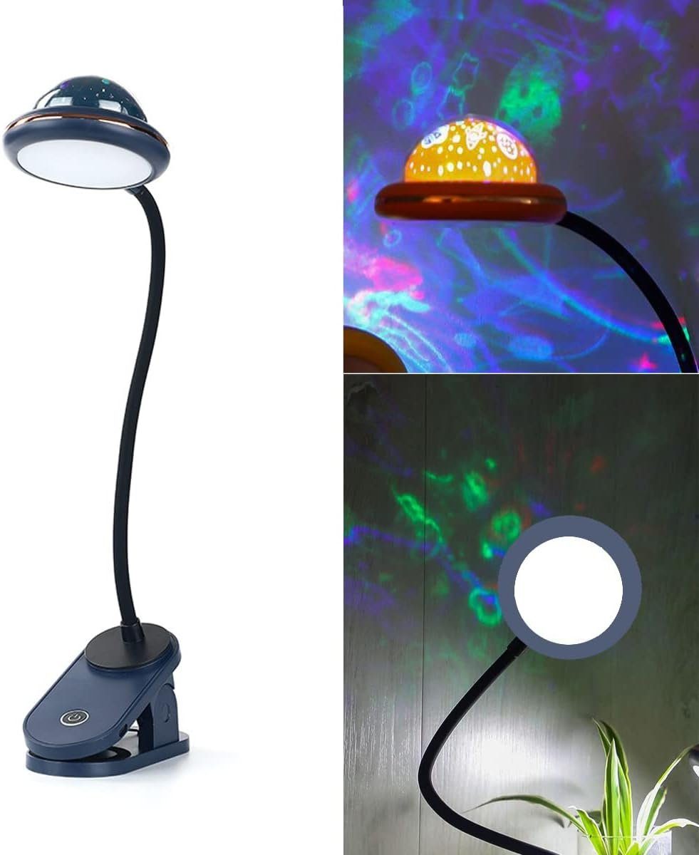 Hikeren Nachtlicht Klemmleuchte,Schwanenhals Bettlampe,Stern Tischlampe,1200mAh,Leselampe, LED fest integriert Blau