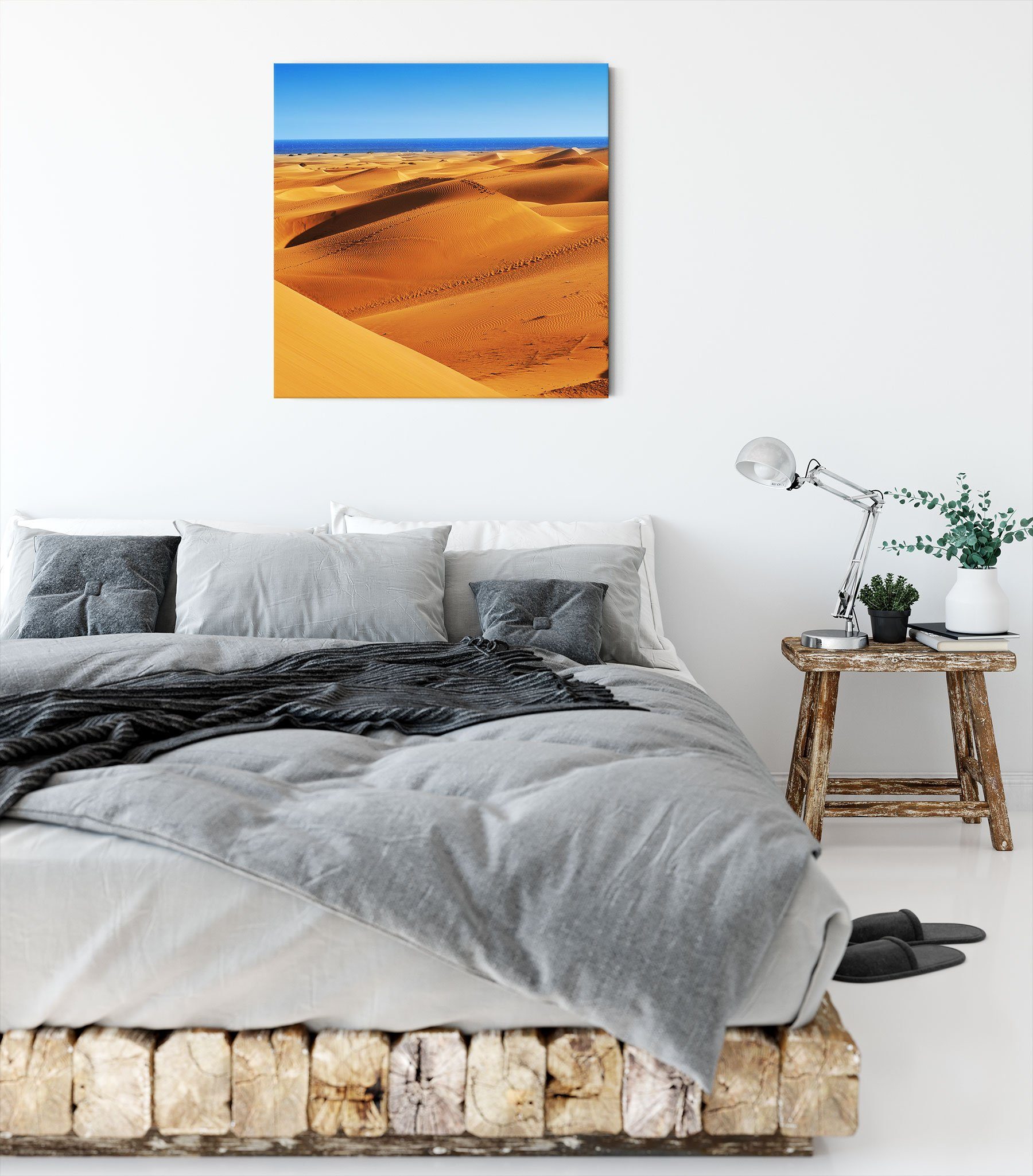 Pixxprint Leinwandbild Wüste Meer Wüste am (1 inkl. bespannt, Meer, Zackenaufhänger St), Leinwandbild fertig am