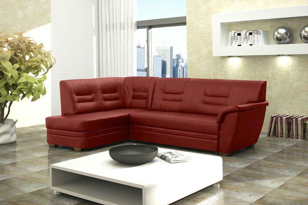 Schlafsofa Rot Bettfunktion mit Sofa JVmoebel Sofa Ecksofa, Bettkasten Ecksofa + Designer