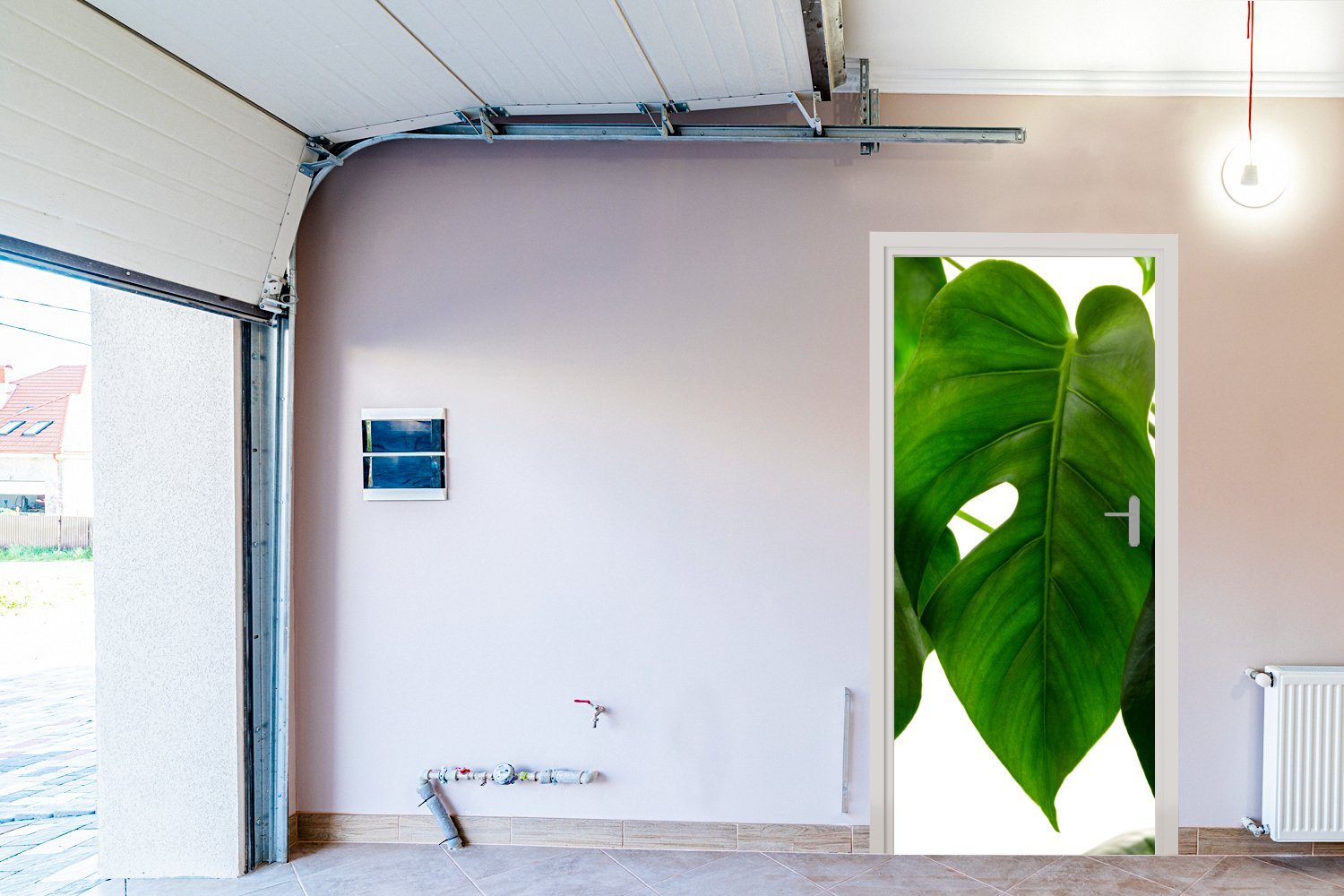 MuchoWow Matt, Blatt und Hintergrund, Tür, St), bedruckt, auf Türtapete grünes botanisches 75x205 cm (1 Ein für weißem Fototapete Türaufkleber,