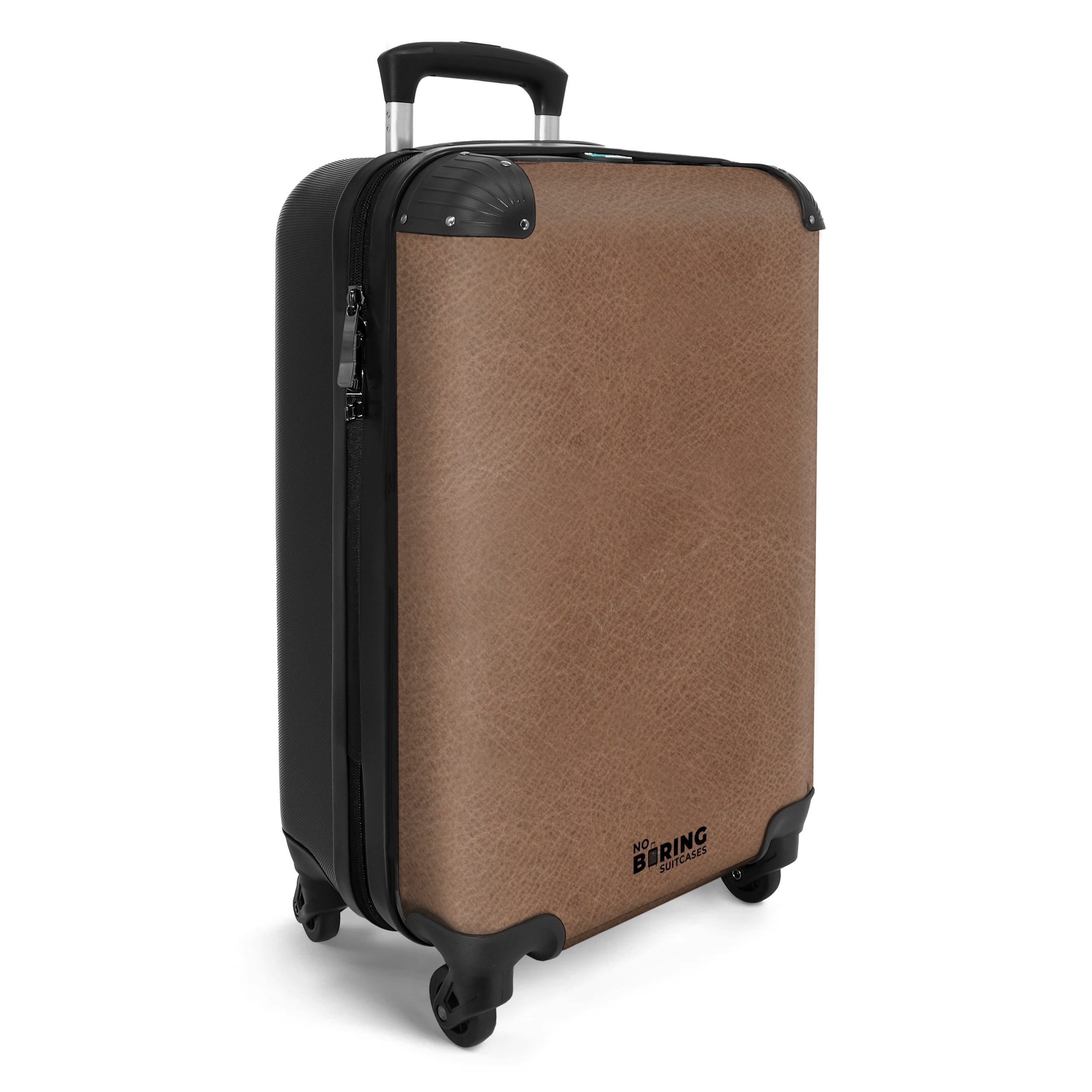 NoBoringSuitcases.com© Hartschalen-Trolley Lederoptik hellbraun 55x35x20cm, 4 Rollen, Reisetasche mit Rollen, Koffer Handgepäck Flugzeug